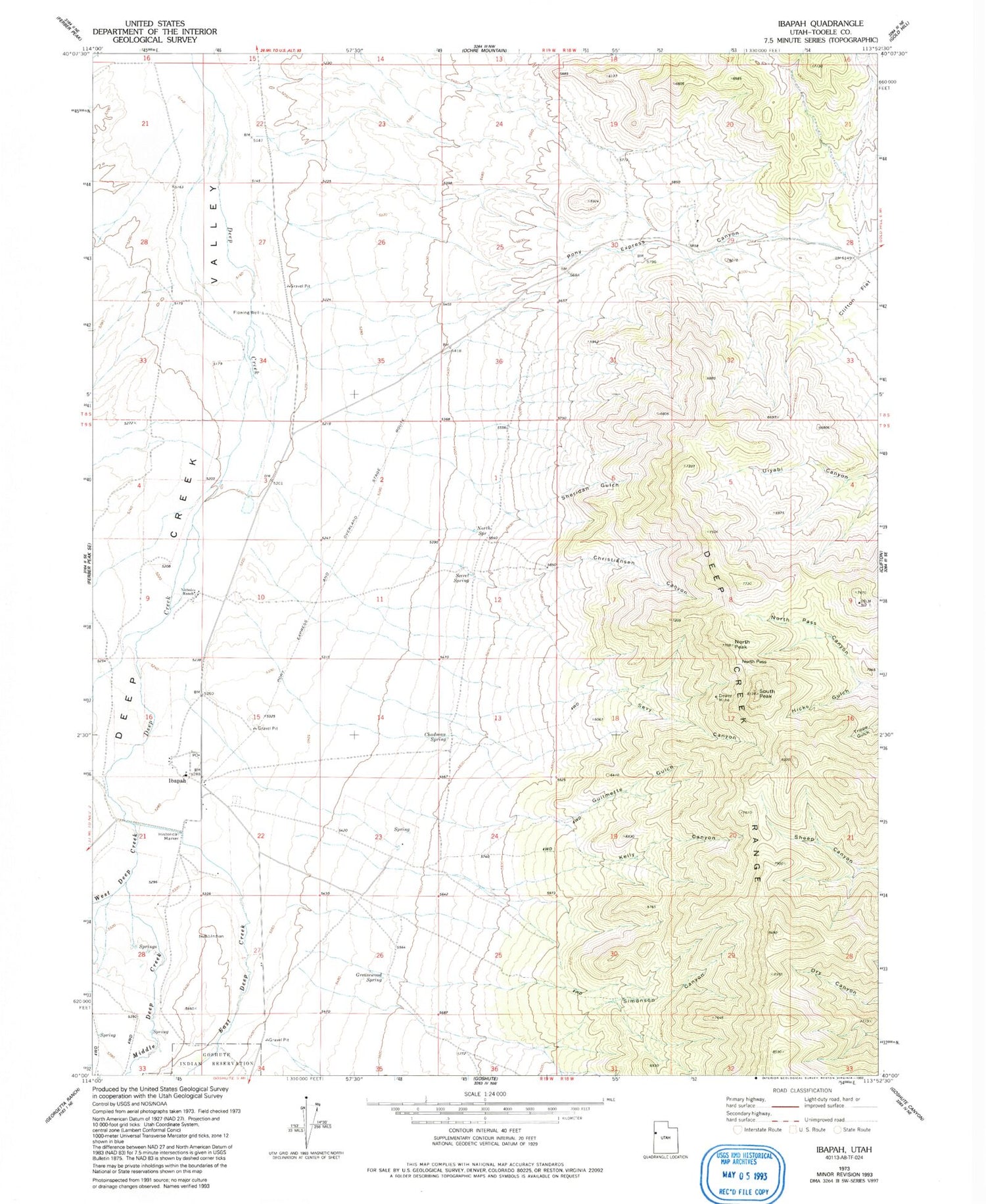 Classic USGS Ibapah Utah 7.5'x7.5' Topo Map Image