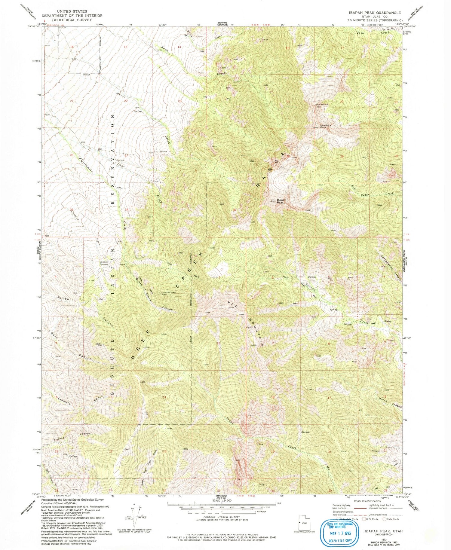 Classic USGS Ibapah Peak Utah 7.5'x7.5' Topo Map Image