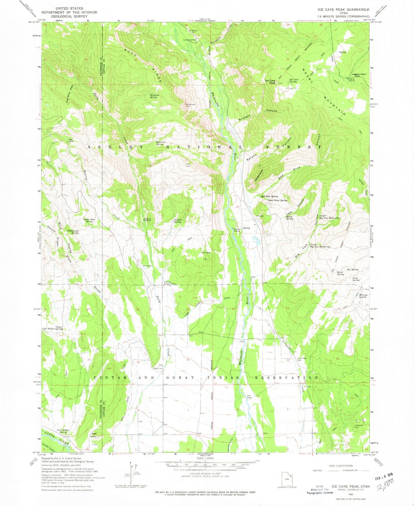 Classic USGS Ice Cave Peak Utah 7.5'x7.5' Topo Map Image