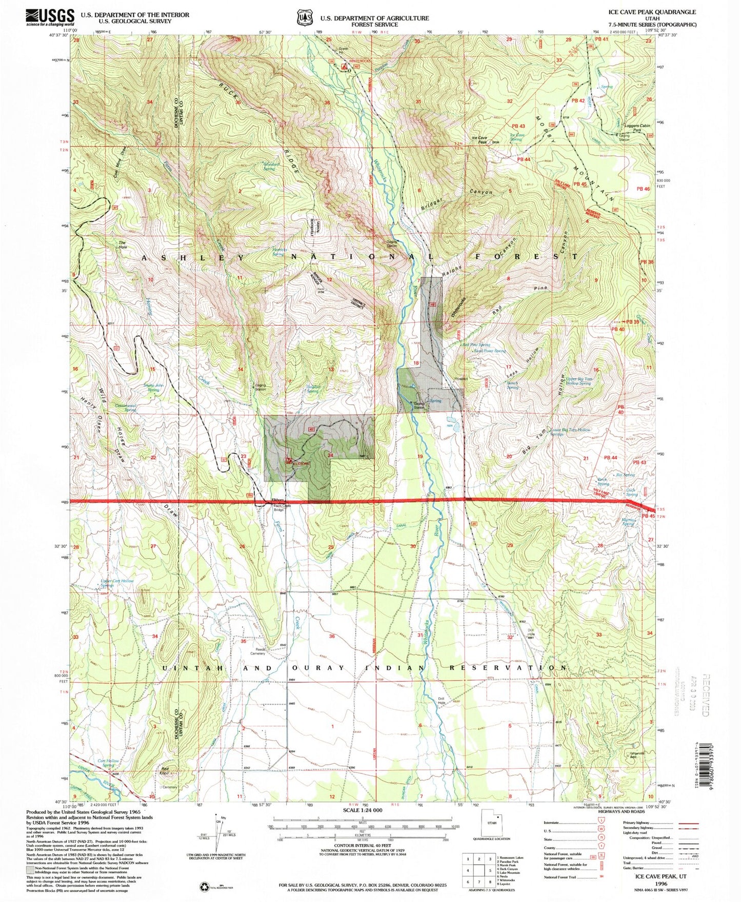 Classic USGS Ice Cave Peak Utah 7.5'x7.5' Topo Map Image