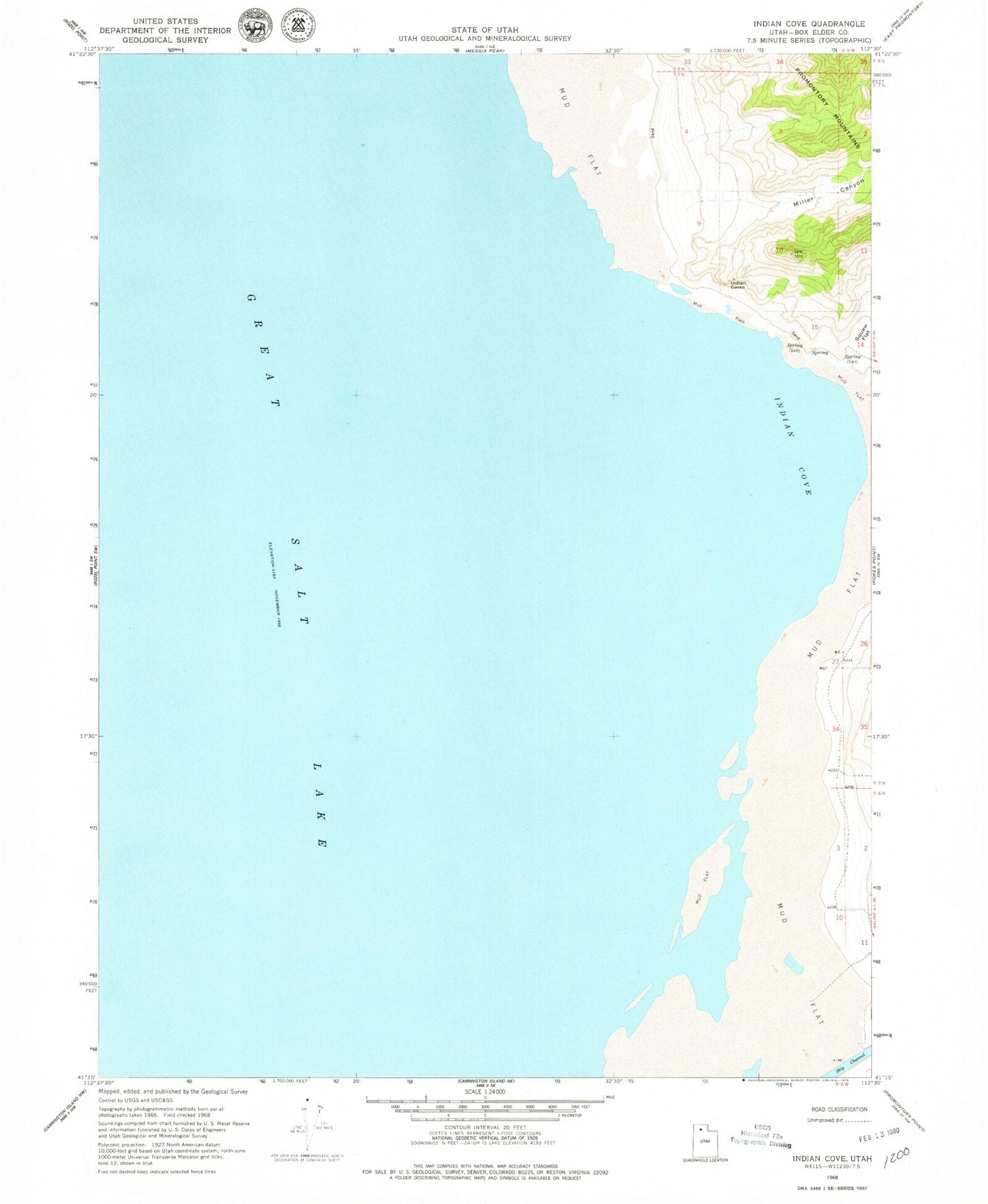 Classic USGS Indian Cove Utah 7.5'x7.5' Topo Map Image