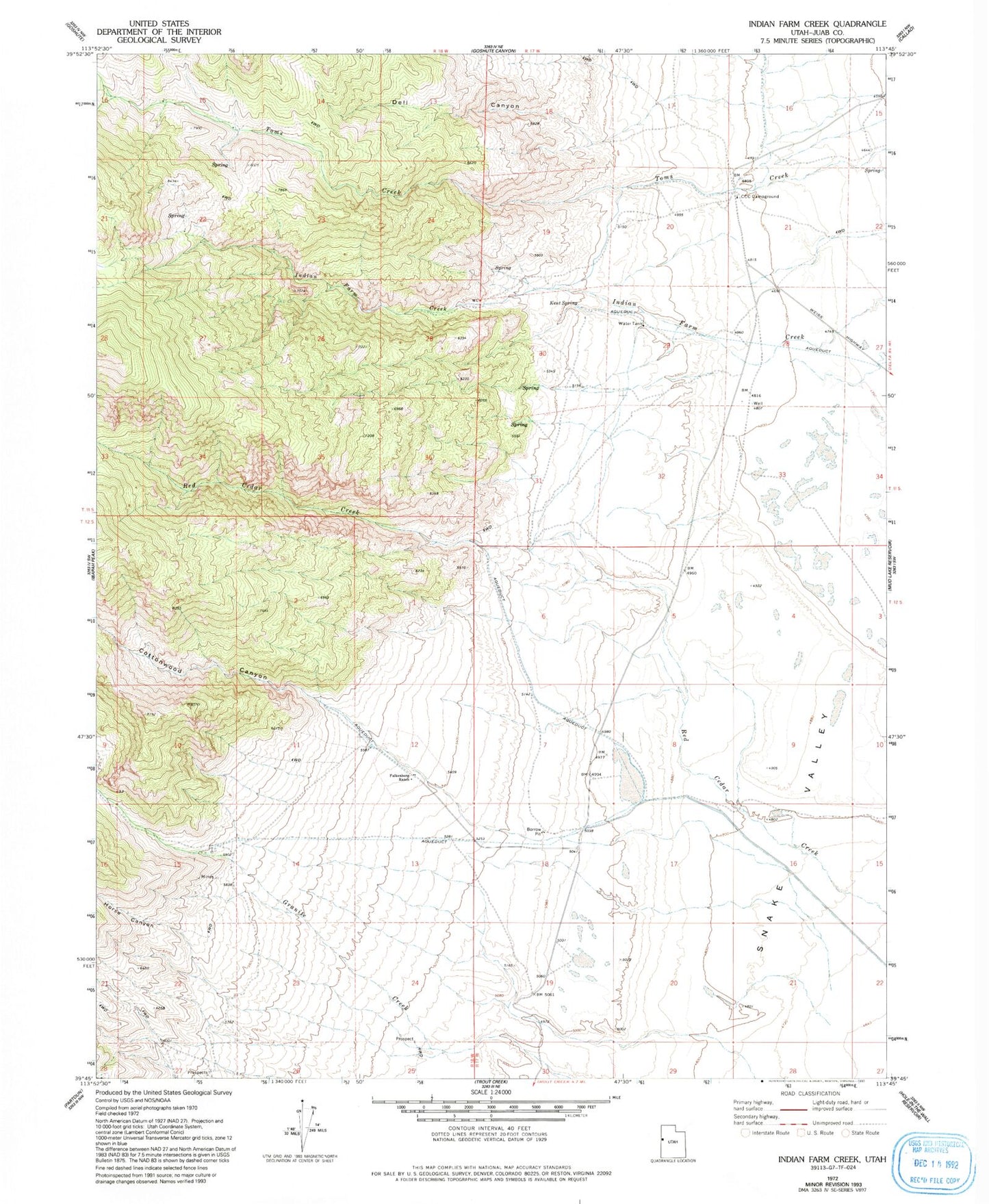 Classic USGS Indian Farm Creek Utah 7.5'x7.5' Topo Map Image