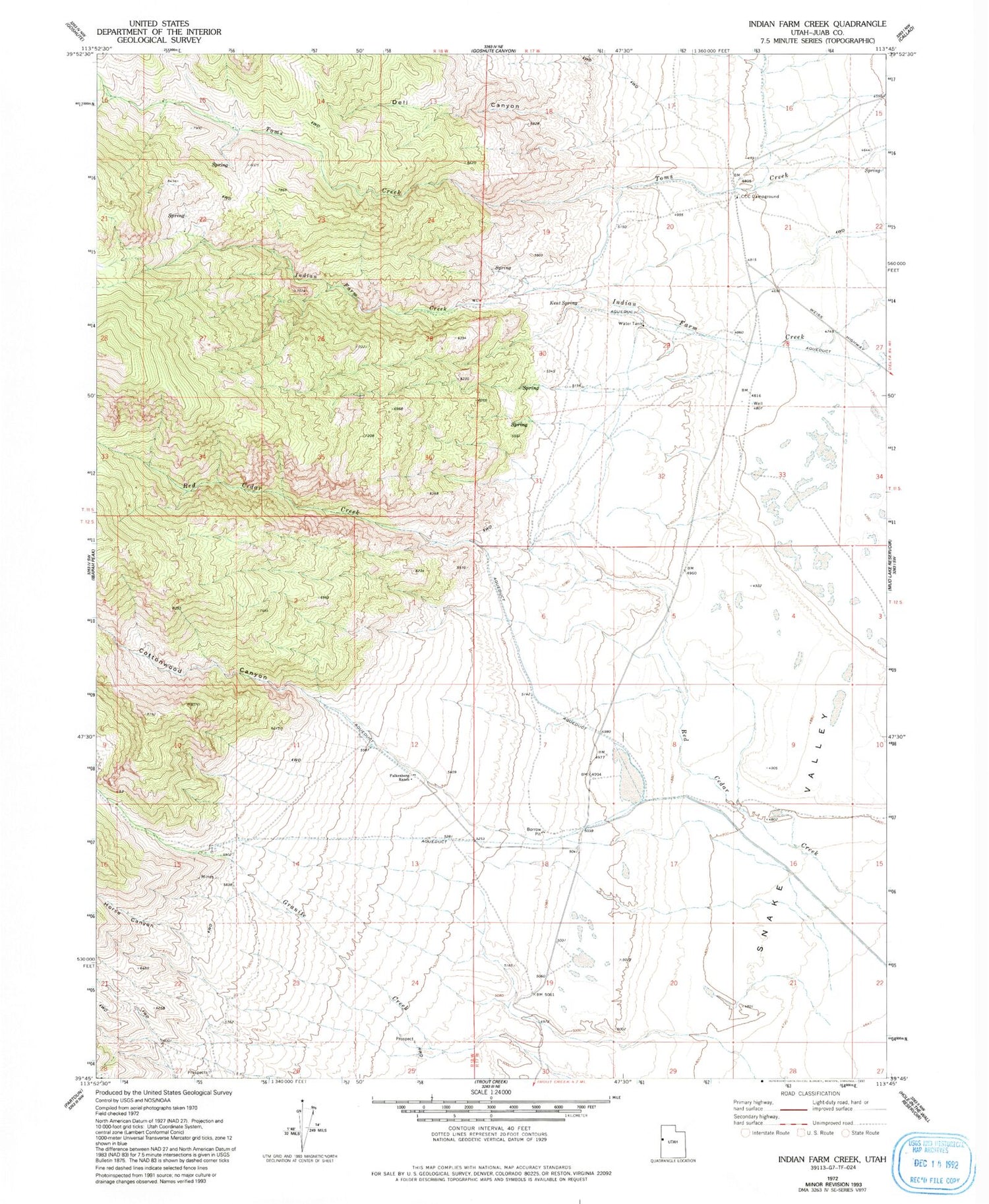 Classic USGS Indian Farm Creek Utah 7.5'x7.5' Topo Map Image