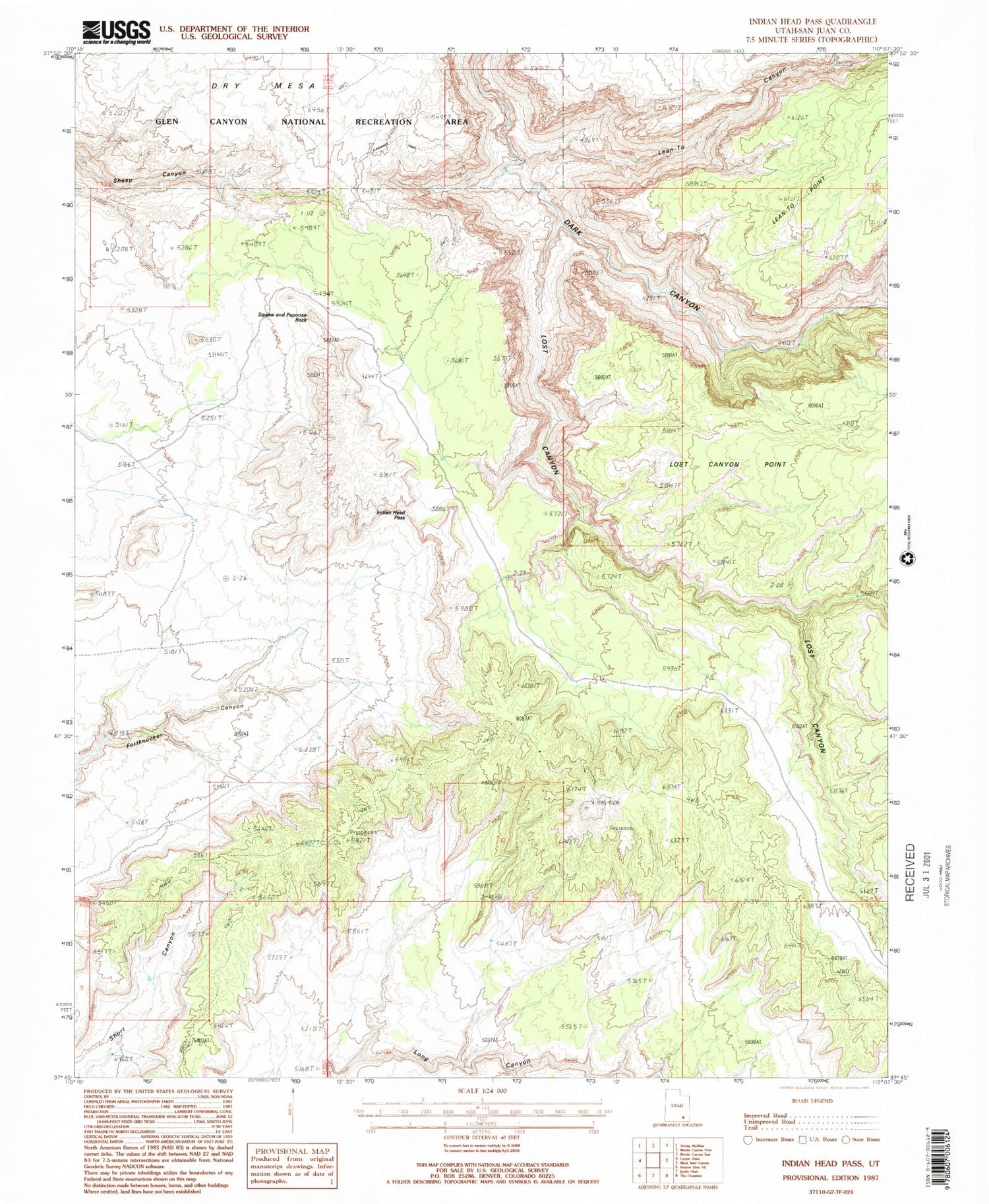 Classic USGS Indian Head Pass Utah 7.5'x7.5' Topo Map Image