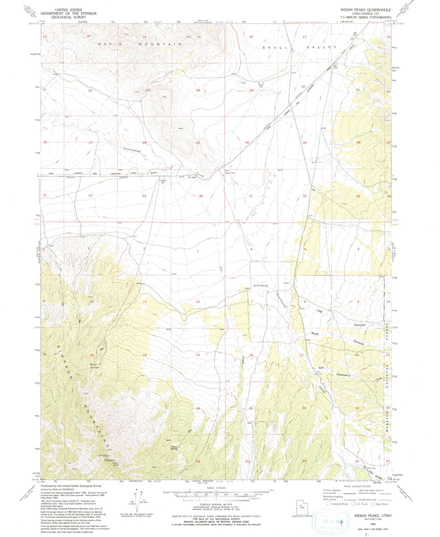 Classic USGS Indian Peaks Utah 7.5'x7.5' Topo Map Image