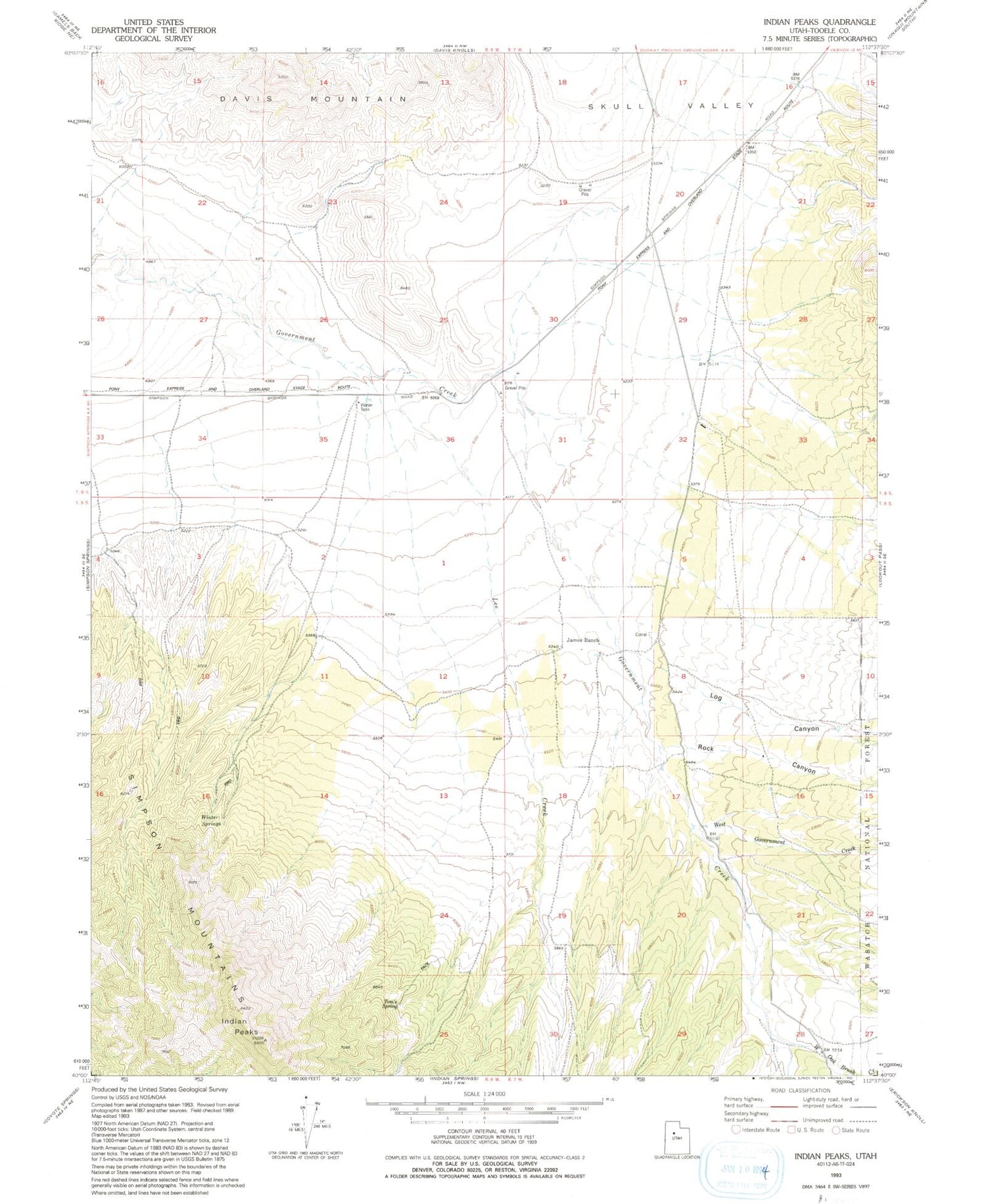 Classic USGS Indian Peaks Utah 7.5'x7.5' Topo Map Image