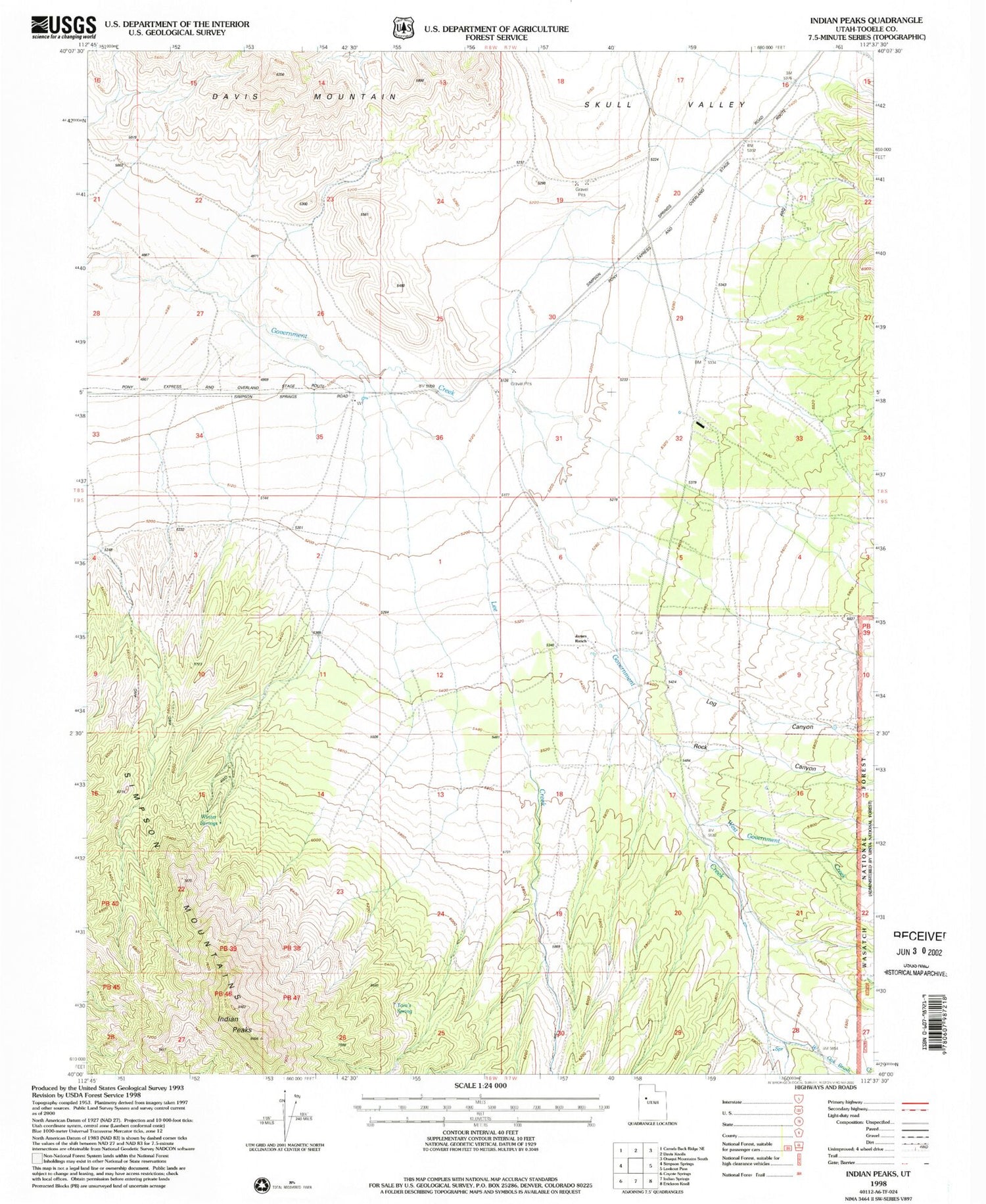 Classic USGS Indian Peaks Utah 7.5'x7.5' Topo Map Image