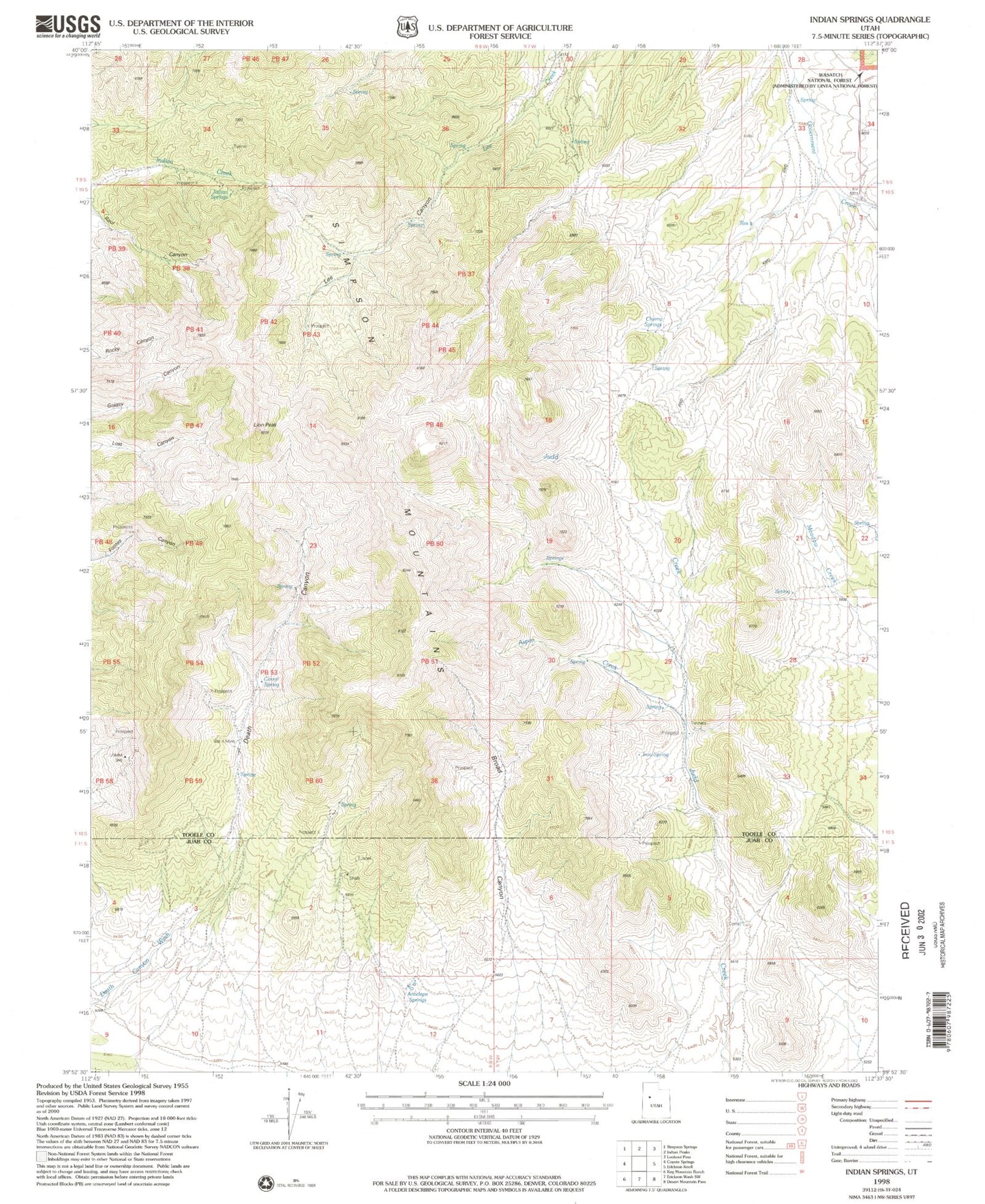 Classic USGS Indian Springs Utah 7.5'x7.5' Topo Map Image
