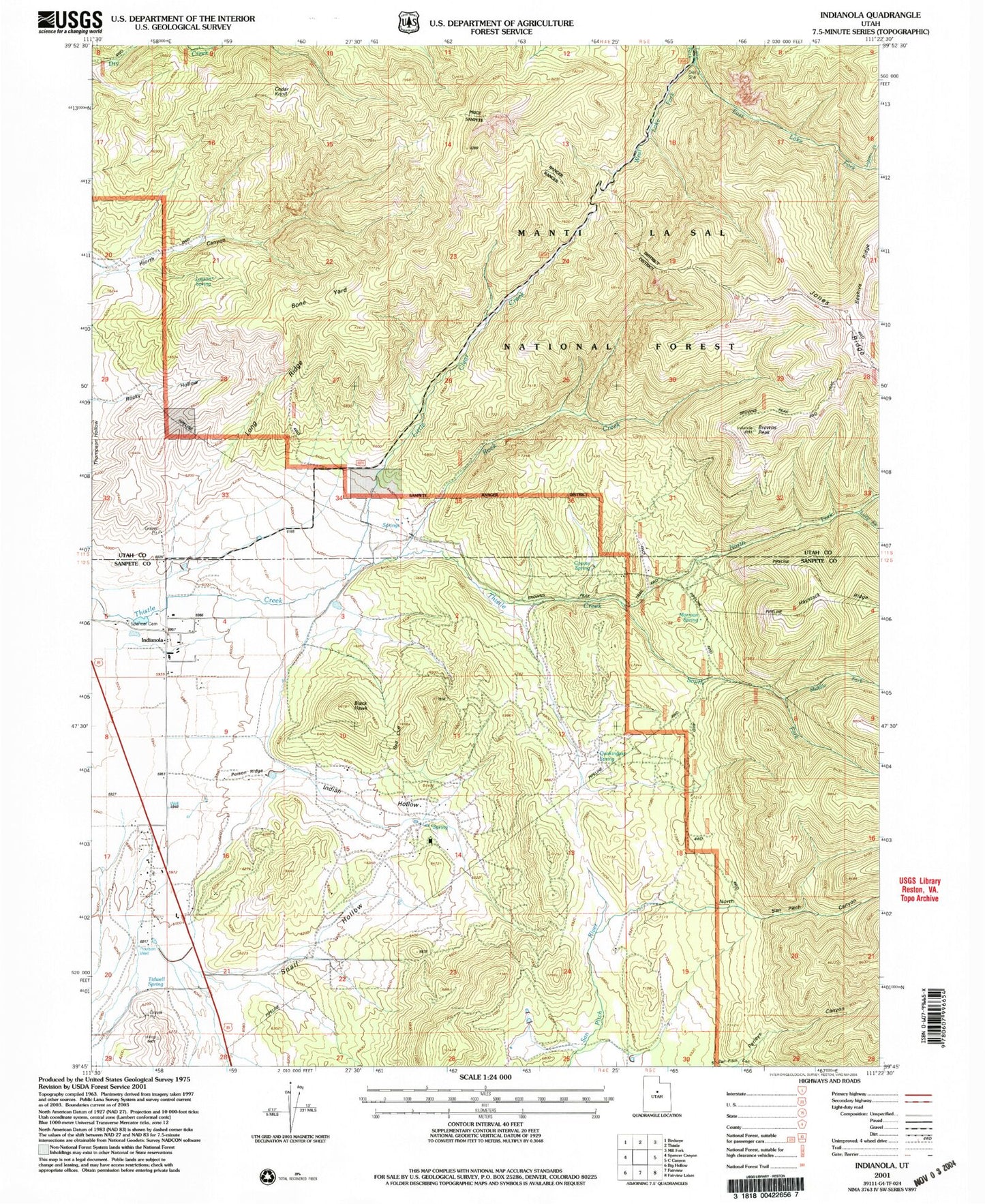 Classic USGS Indianola Utah 7.5'x7.5' Topo Map Image