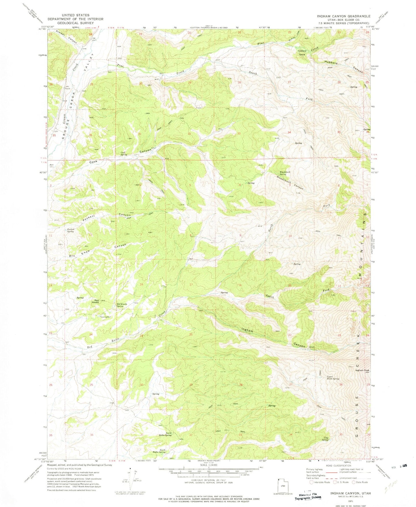 Classic USGS Ingham Canyon Utah 7.5'x7.5' Topo Map Image