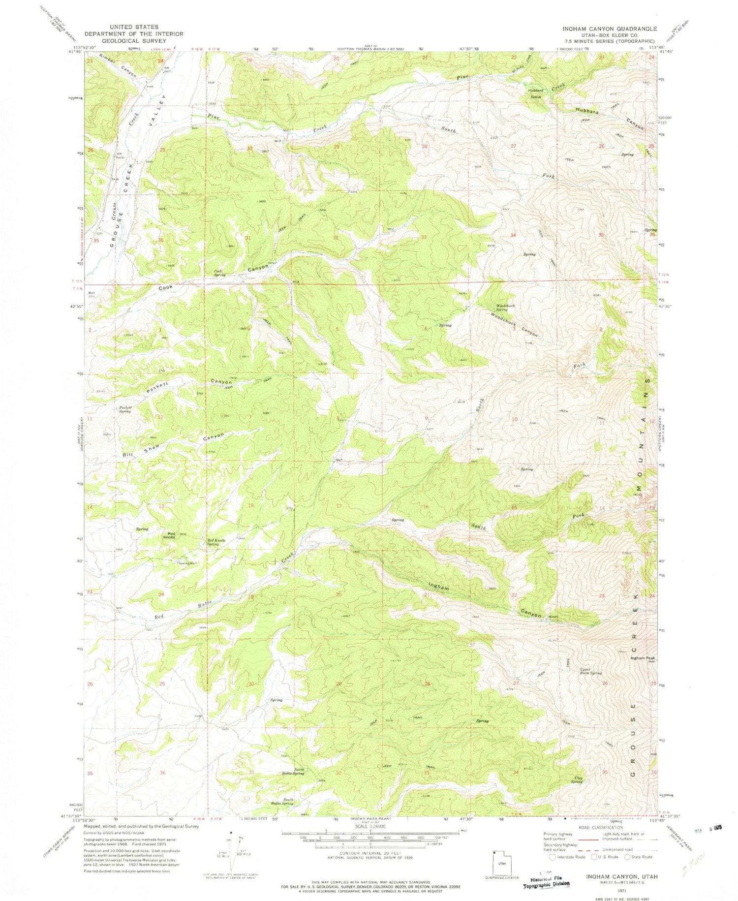 Classic USGS Ingham Canyon Utah 7.5'x7.5' Topo Map Image