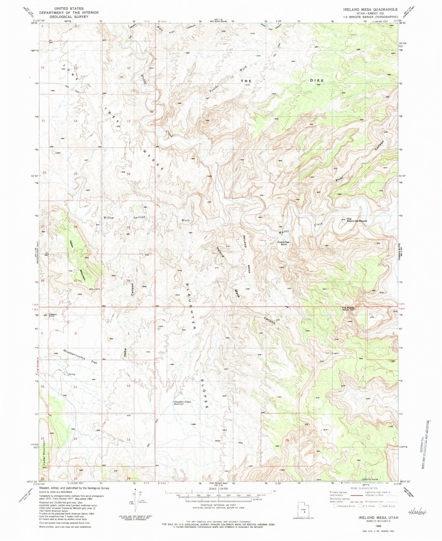 Classic USGS Ireland Mesa Utah 7.5'x7.5' Topo Map Image