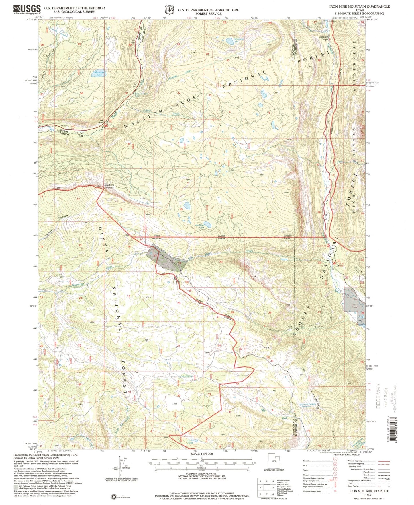 Classic USGS Iron Mine Mountain Utah 7.5'x7.5' Topo Map Image