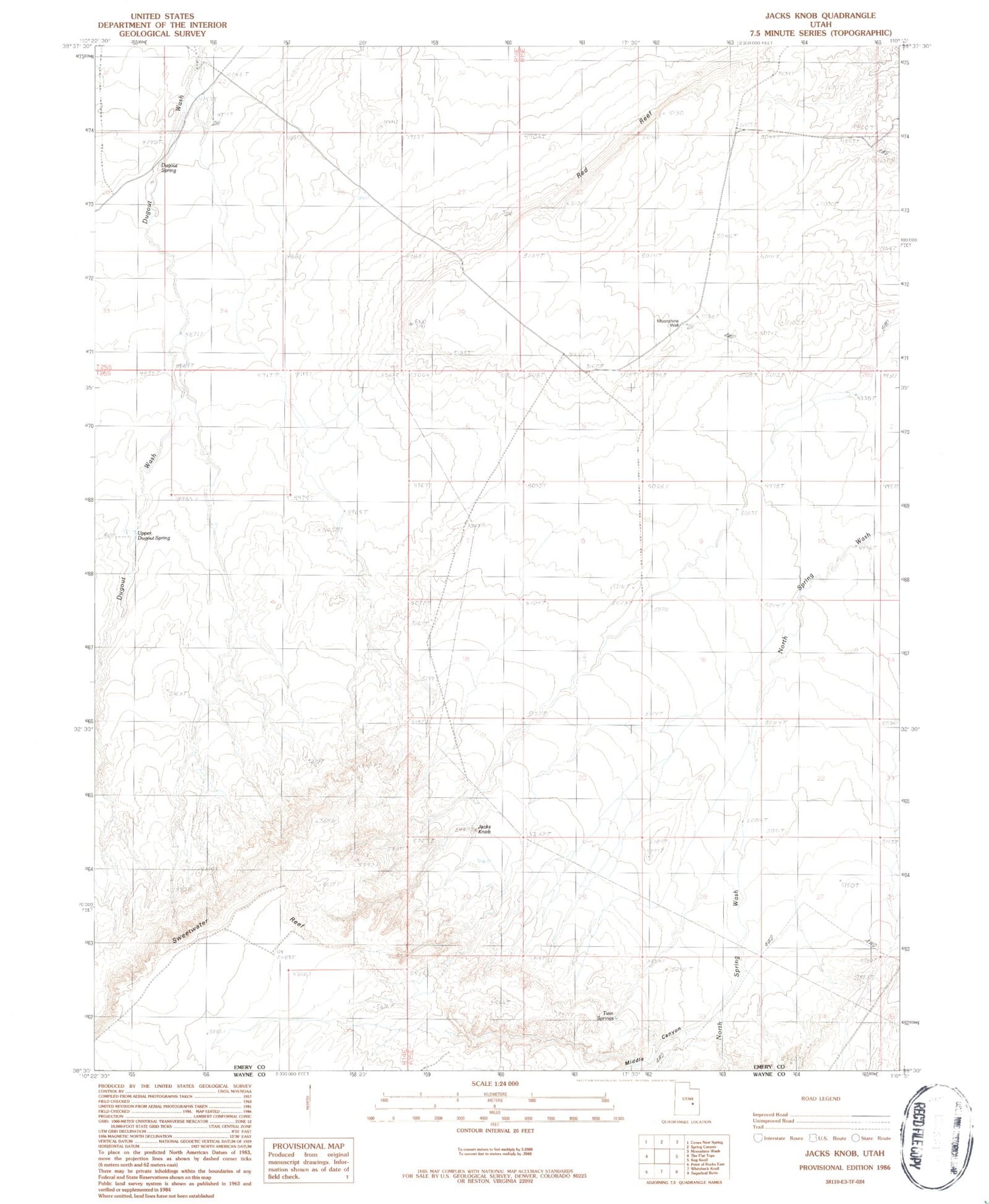 Classic USGS Jacks Knob Utah 7.5'x7.5' Topo Map Image