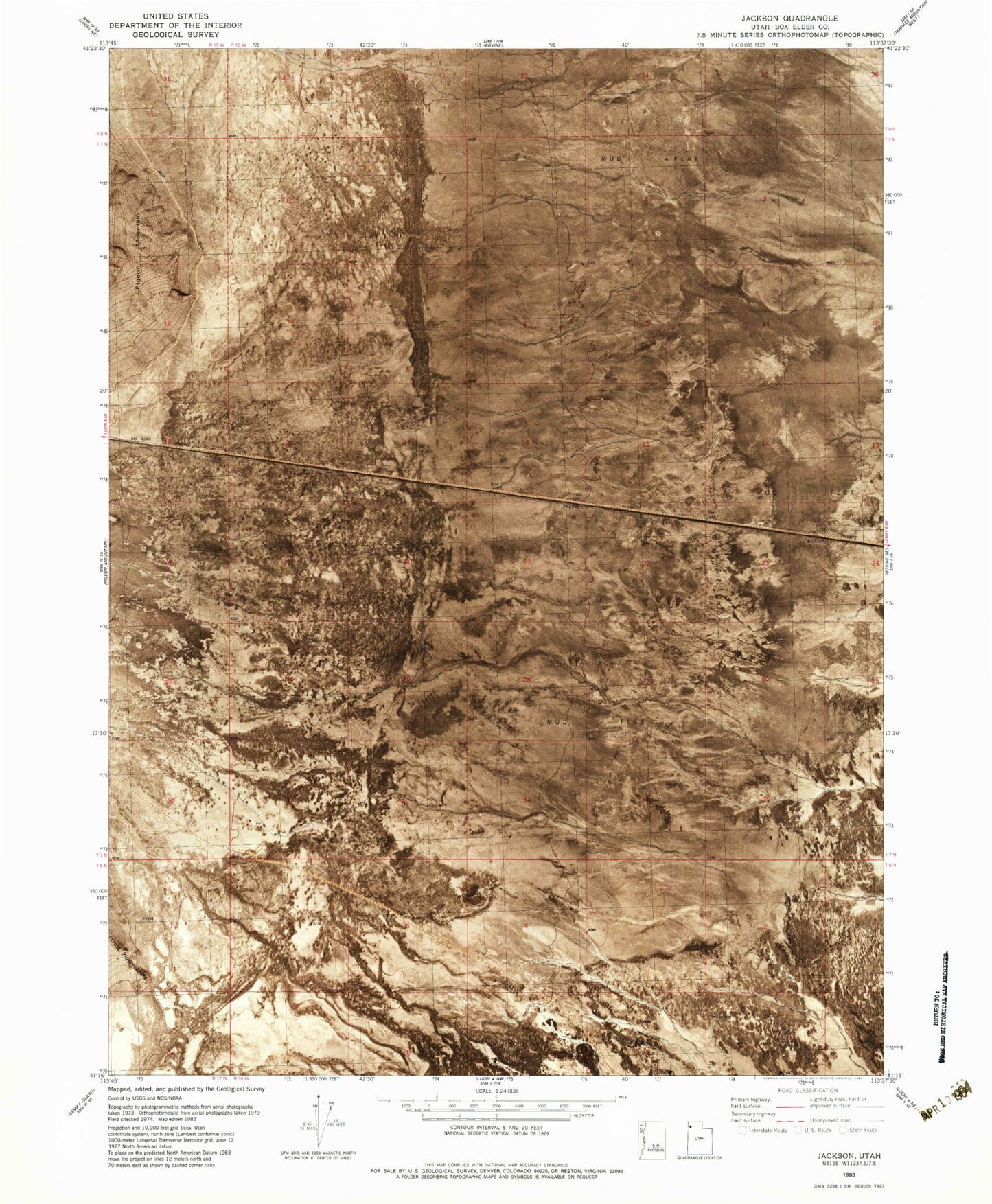 Classic USGS Jackson Utah 7.5'x7.5' Topo Map Image