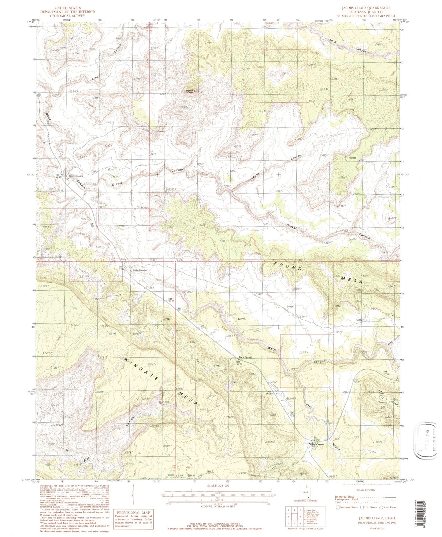 Classic USGS Jacobs Chair Utah 7.5'x7.5' Topo Map Image