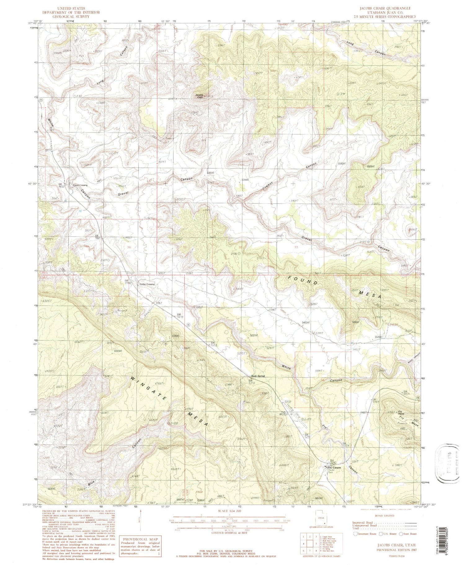 Classic USGS Jacobs Chair Utah 7.5'x7.5' Topo Map Image