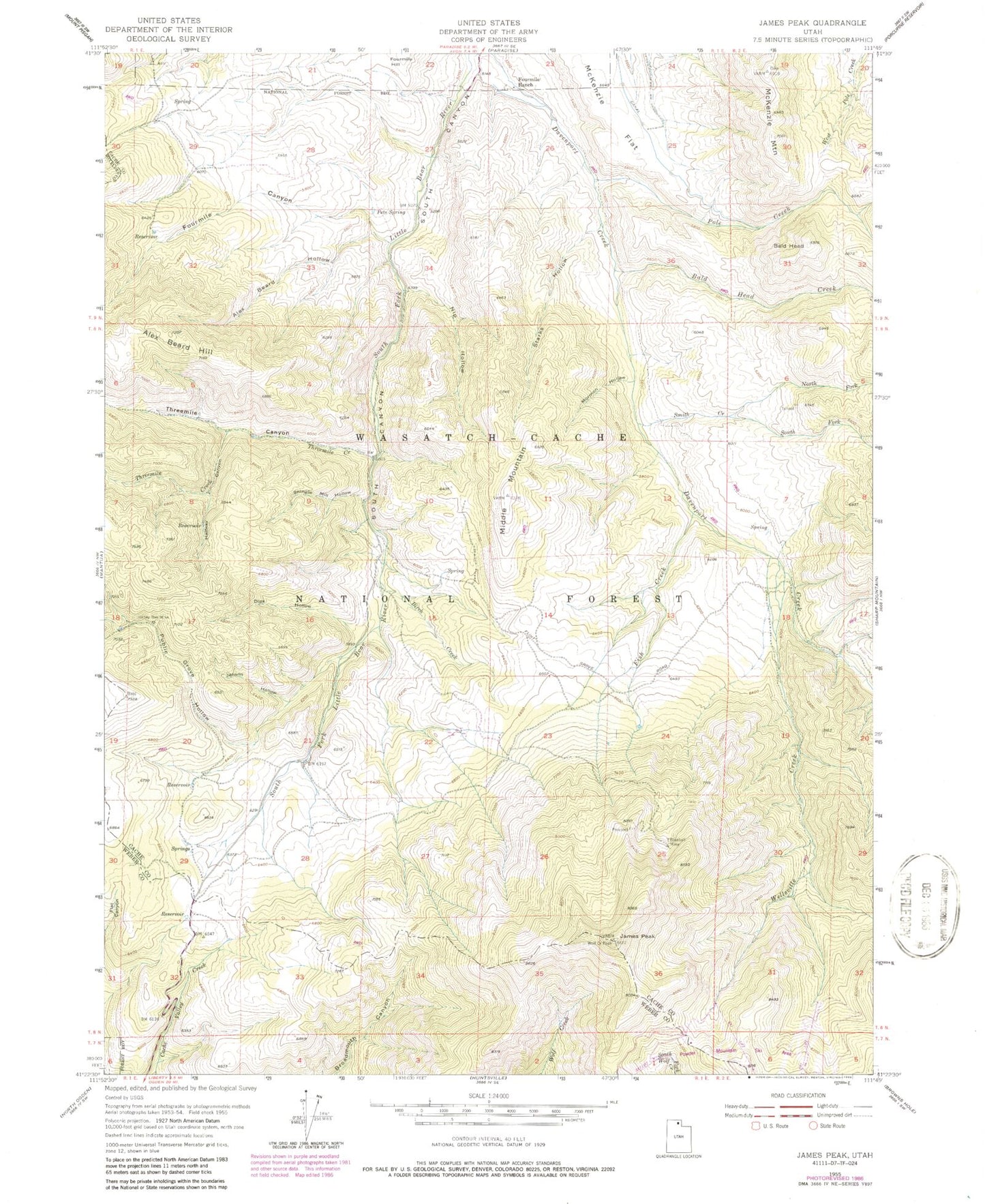 Classic USGS James Peak Utah 7.5'x7.5' Topo Map Image