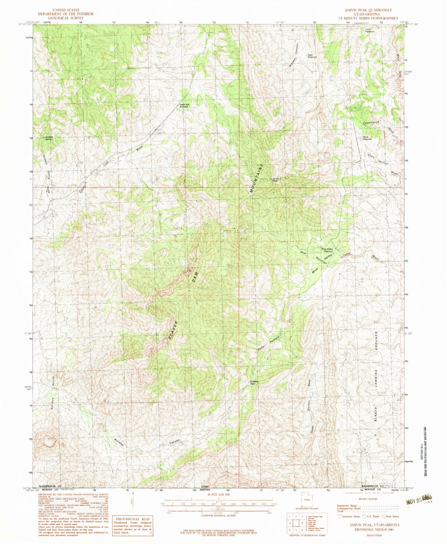 Classic USGS Jarvis Peak Utah 7.5'x7.5' Topo Map Image