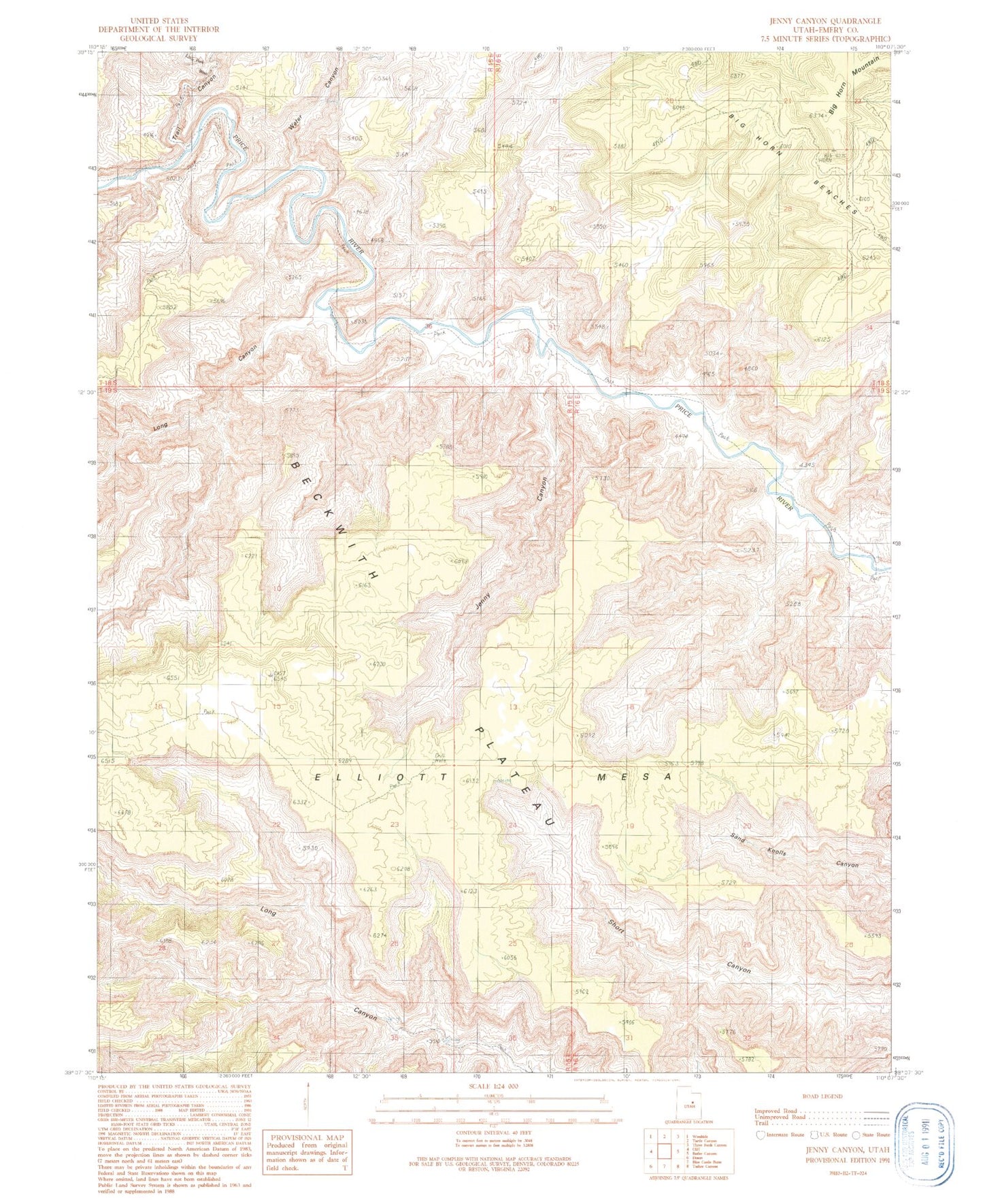 Classic USGS Jenny Canyon Utah 7.5'x7.5' Topo Map Image