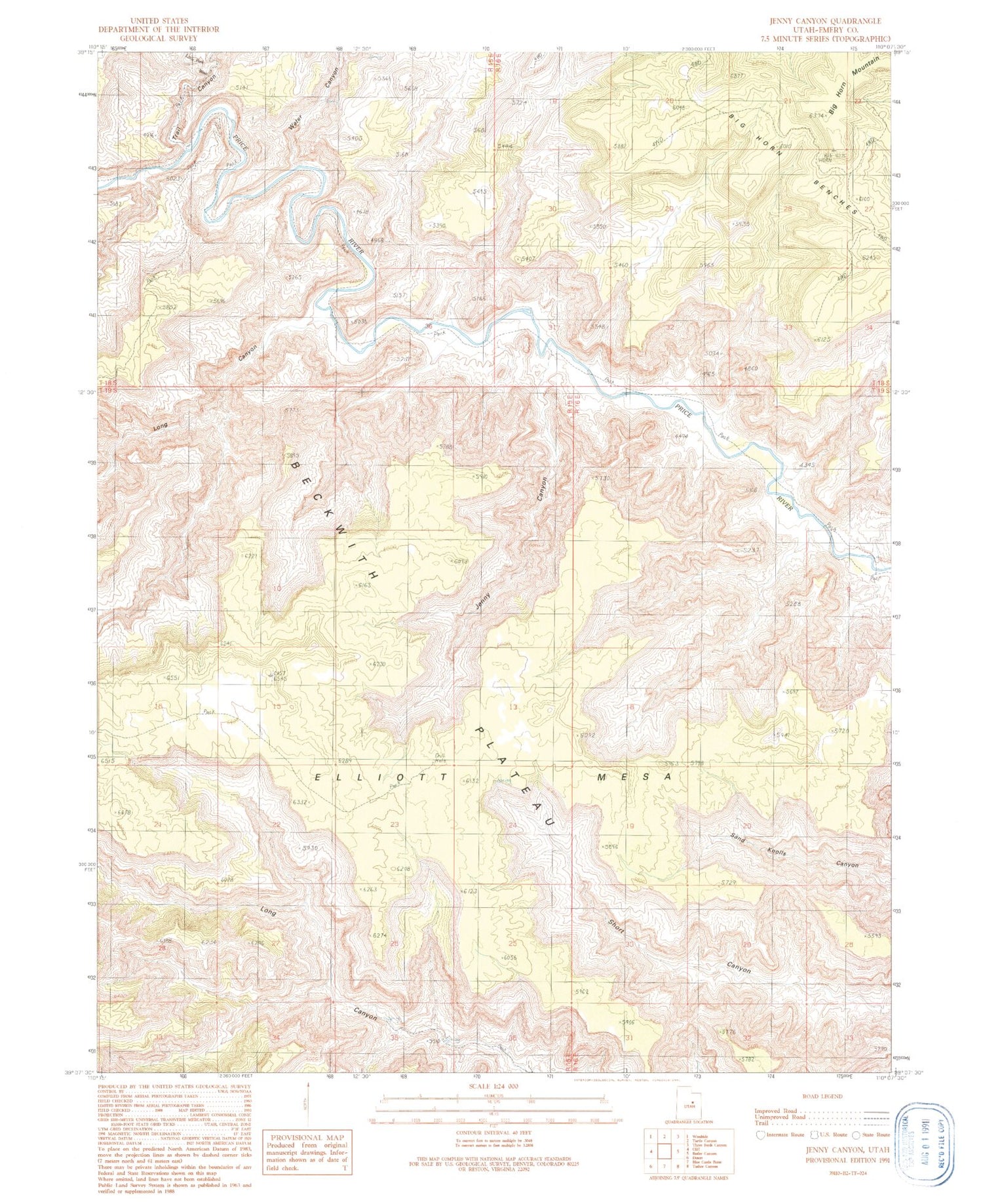 Classic USGS Jenny Canyon Utah 7.5'x7.5' Topo Map Image