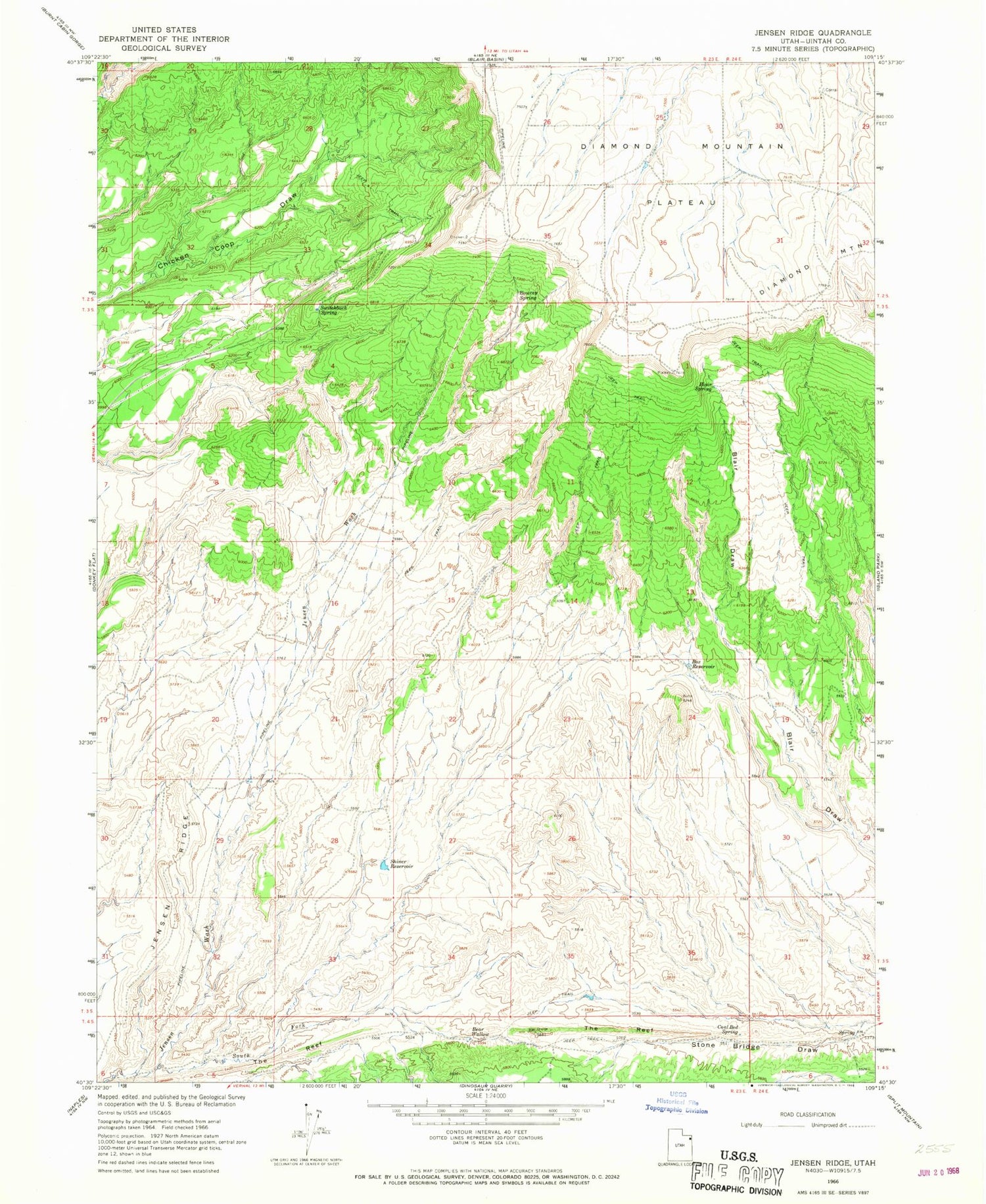 Classic USGS Jensen Ridge Utah 7.5'x7.5' Topo Map Image