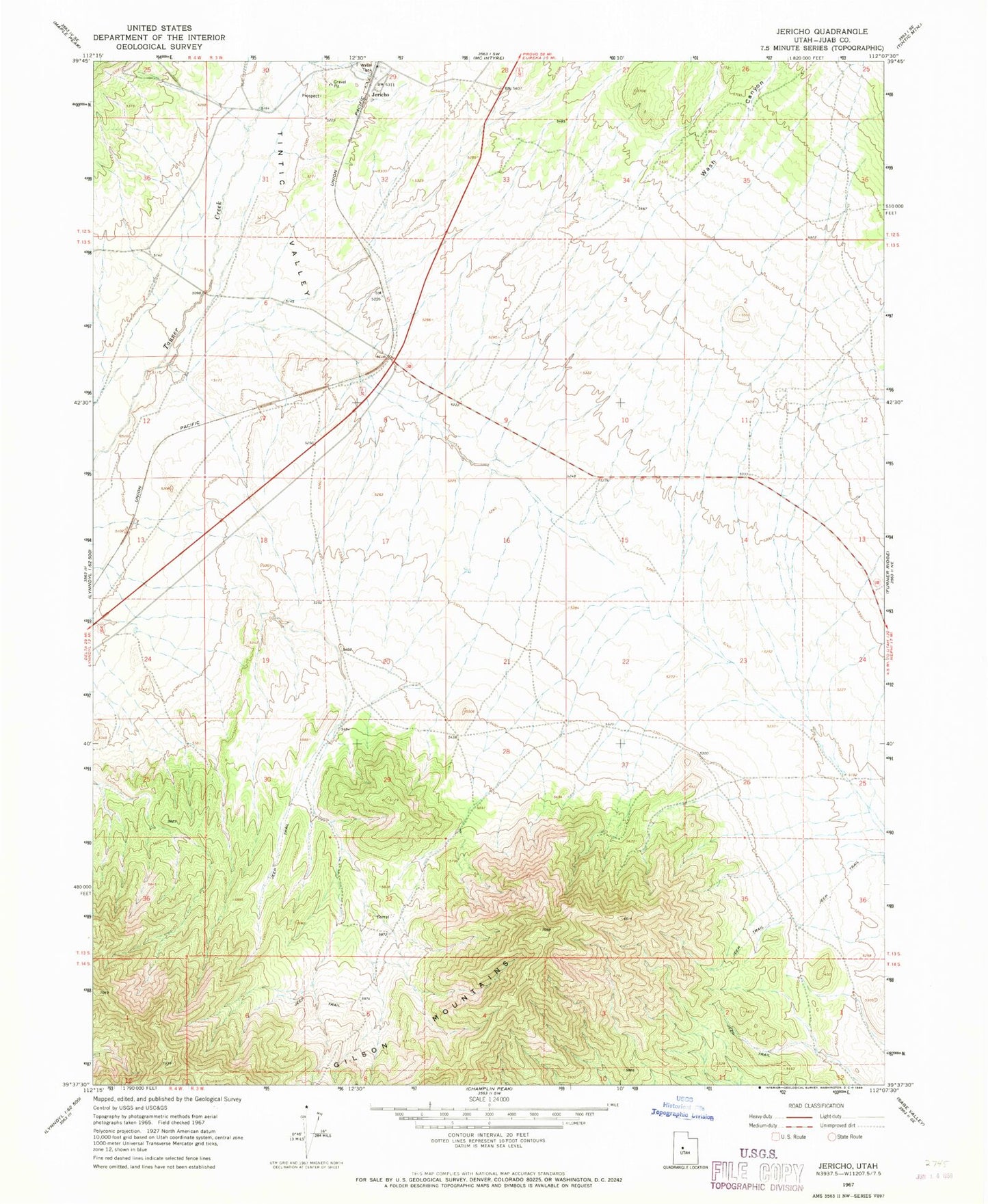 Classic USGS Jericho Utah 7.5'x7.5' Topo Map Image