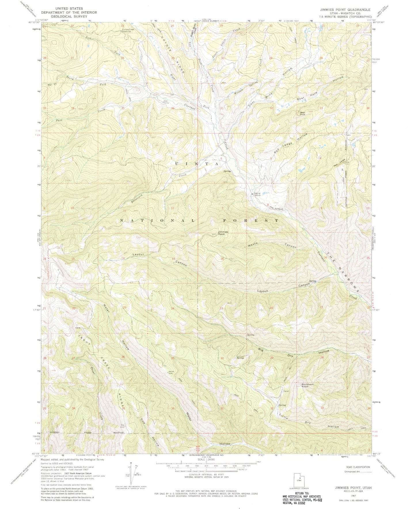 Classic USGS Jimmies Point Utah 7.5'x7.5' Topo Map Image