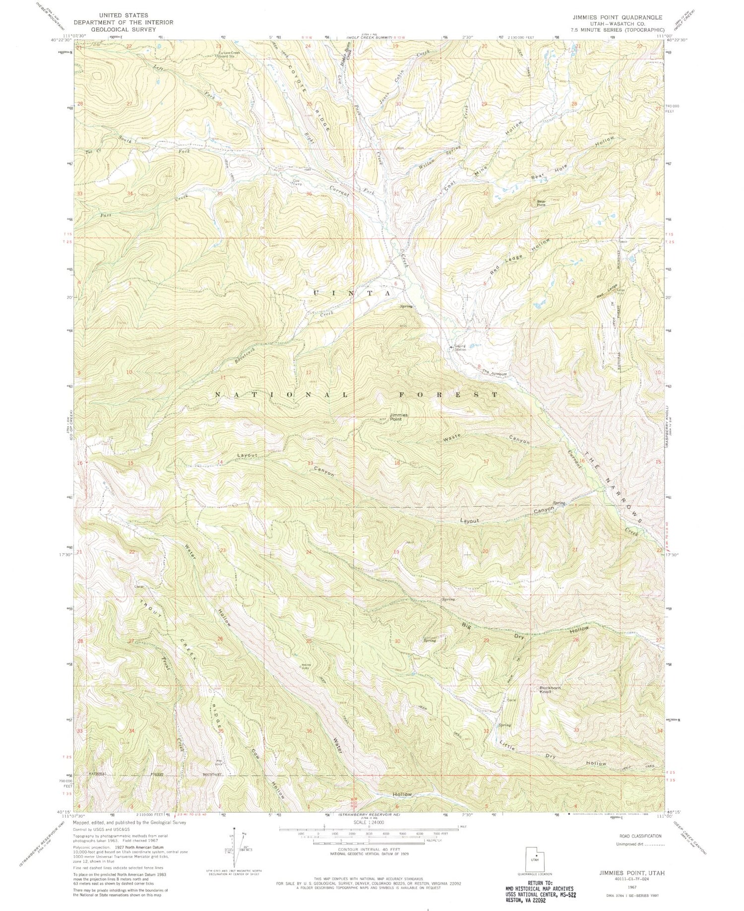 Classic USGS Jimmies Point Utah 7.5'x7.5' Topo Map Image