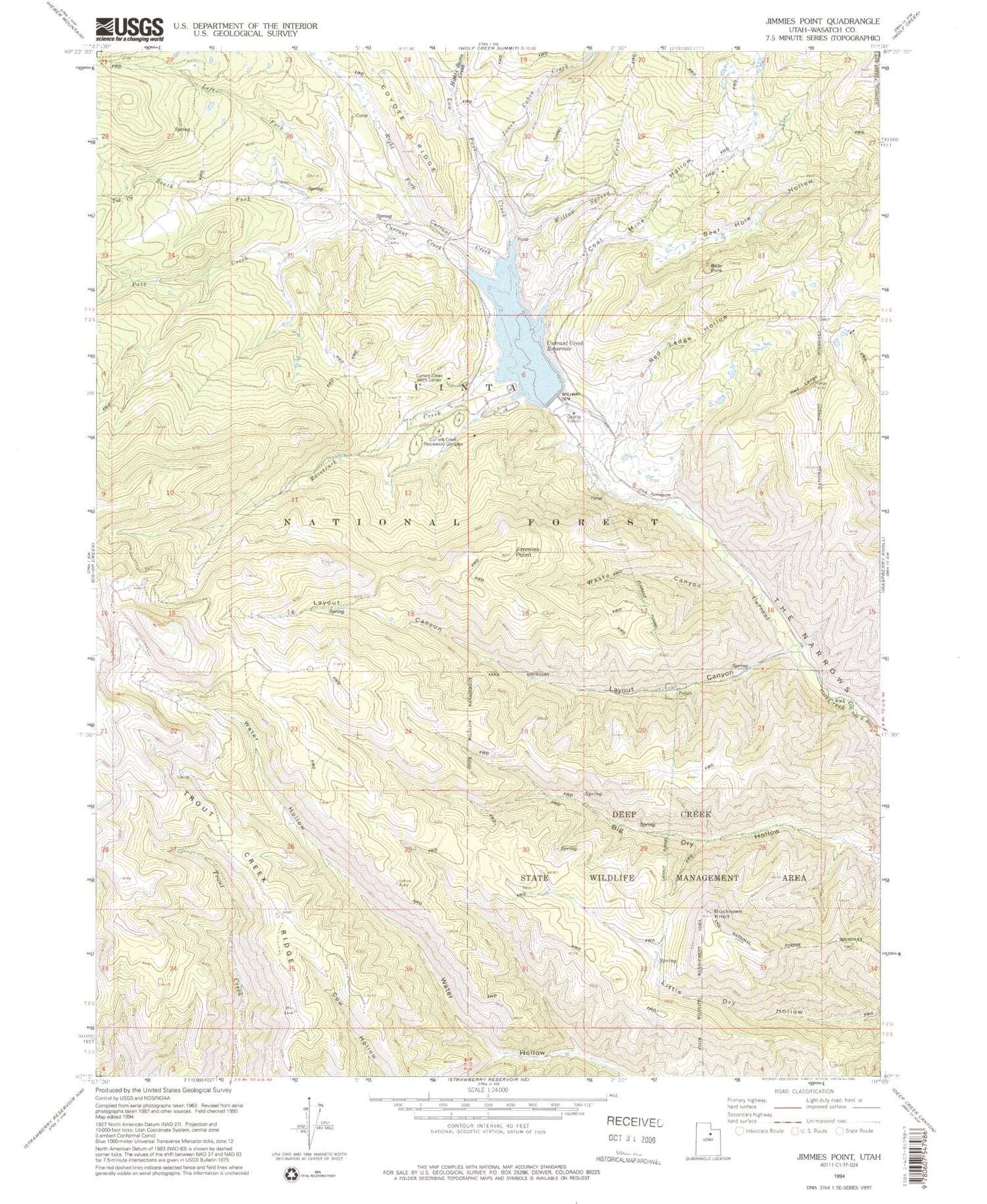Classic USGS Jimmies Point Utah 7.5'x7.5' Topo Map Image