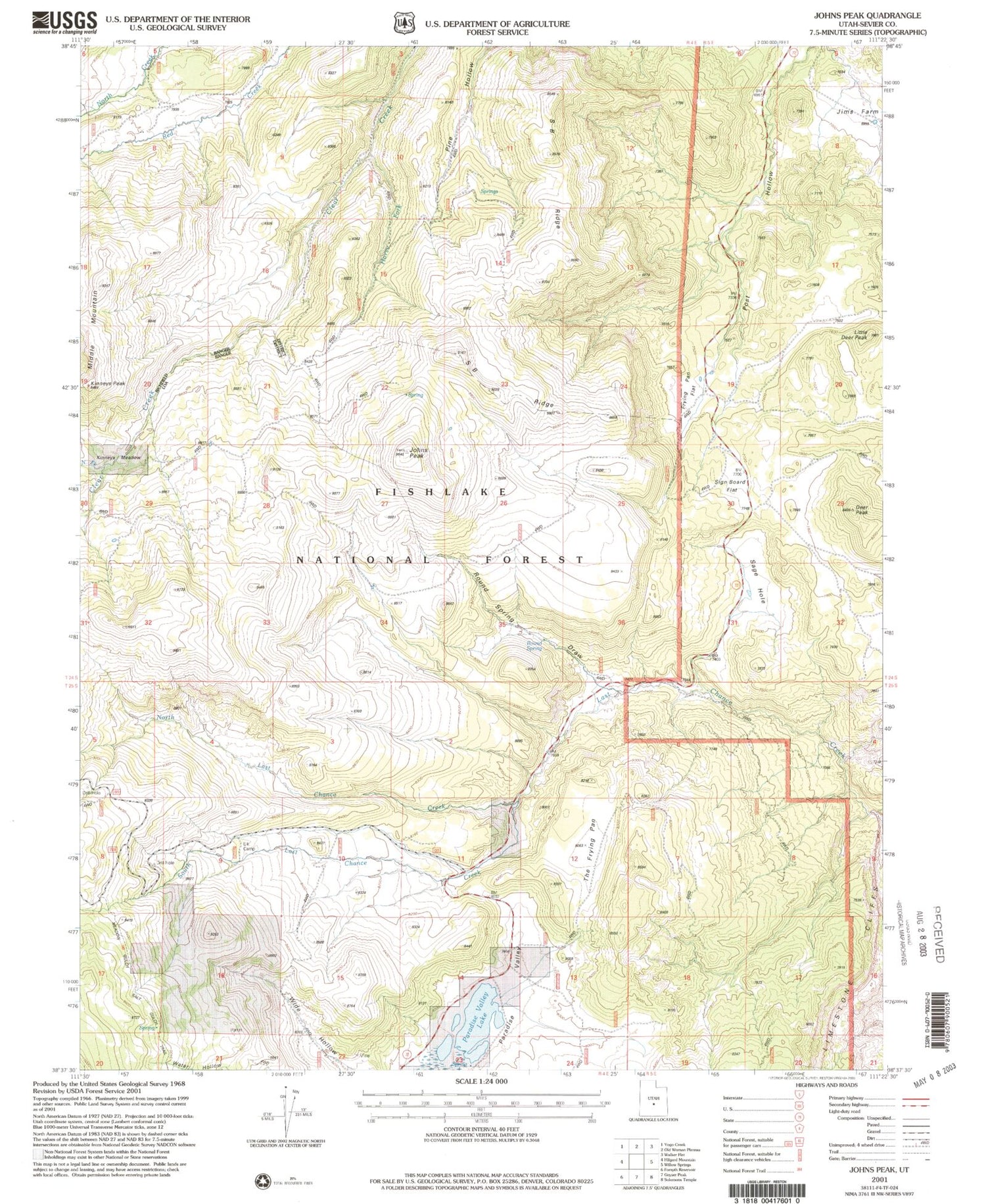 Classic USGS Johns Peak Utah 7.5'x7.5' Topo Map Image