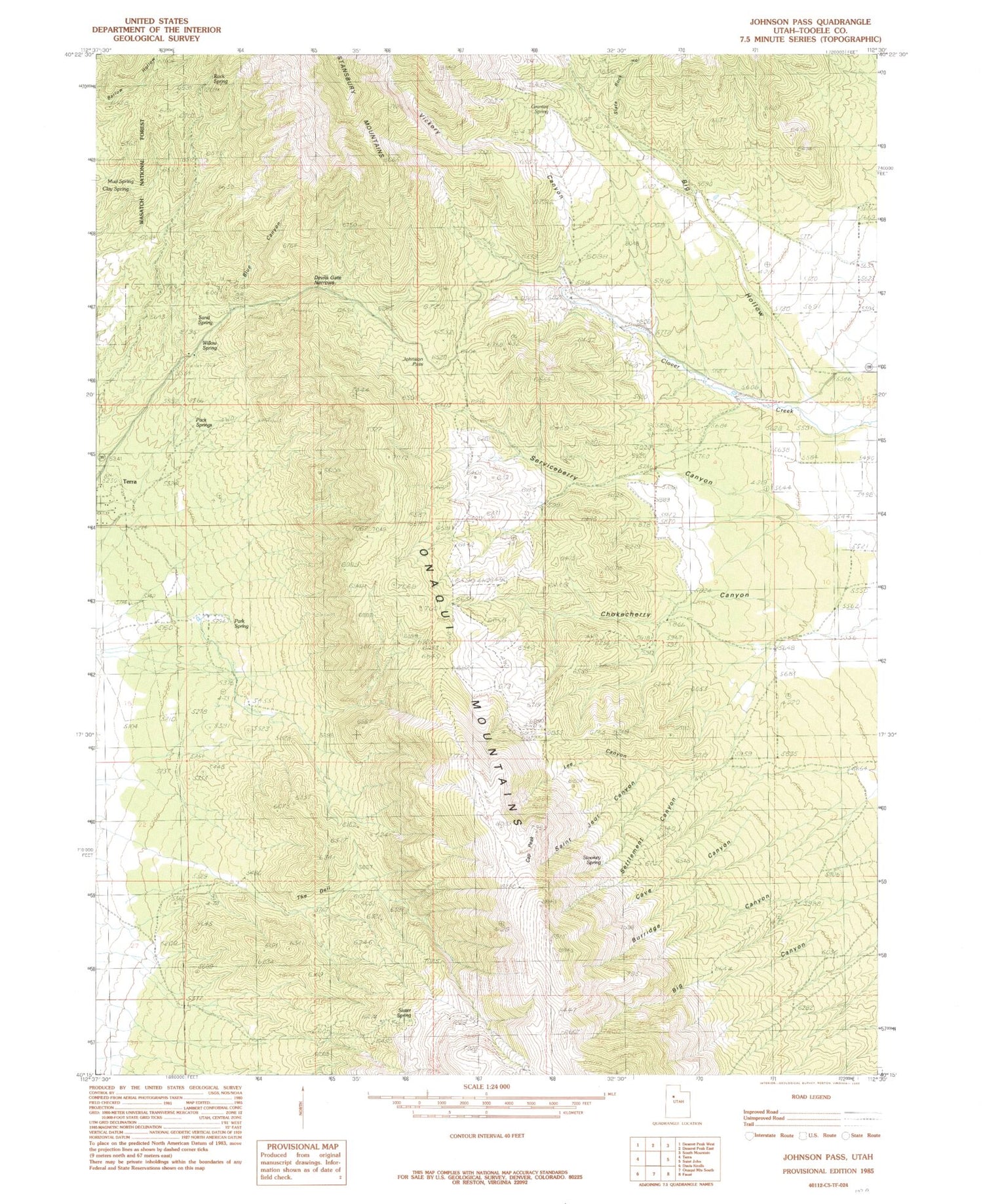 Classic USGS Johnson Pass Utah 7.5'x7.5' Topo Map Image