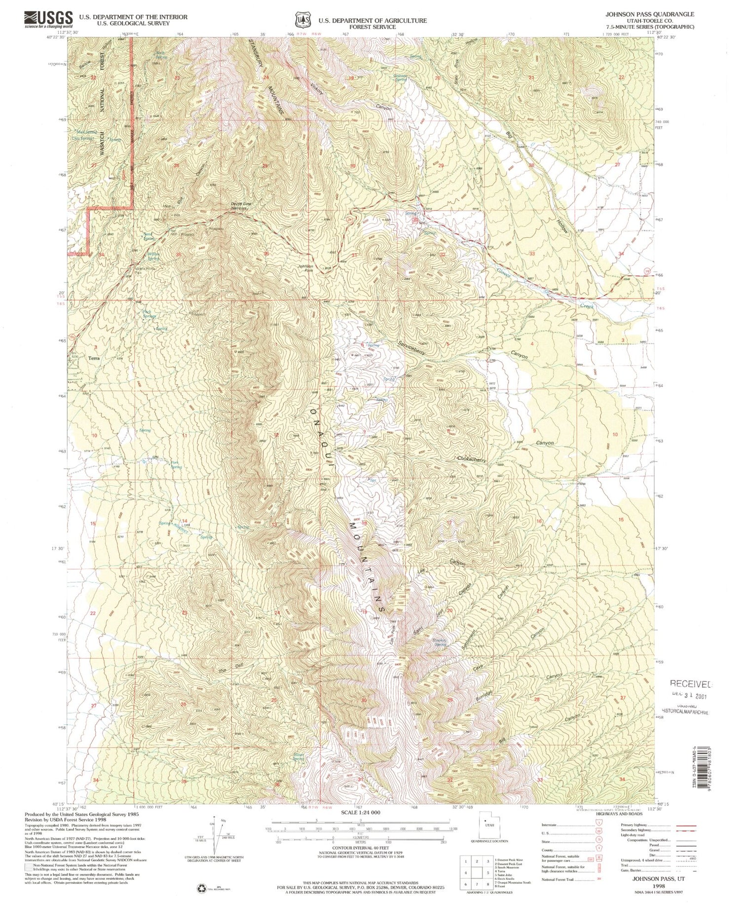 Classic USGS Johnson Pass Utah 7.5'x7.5' Topo Map Image