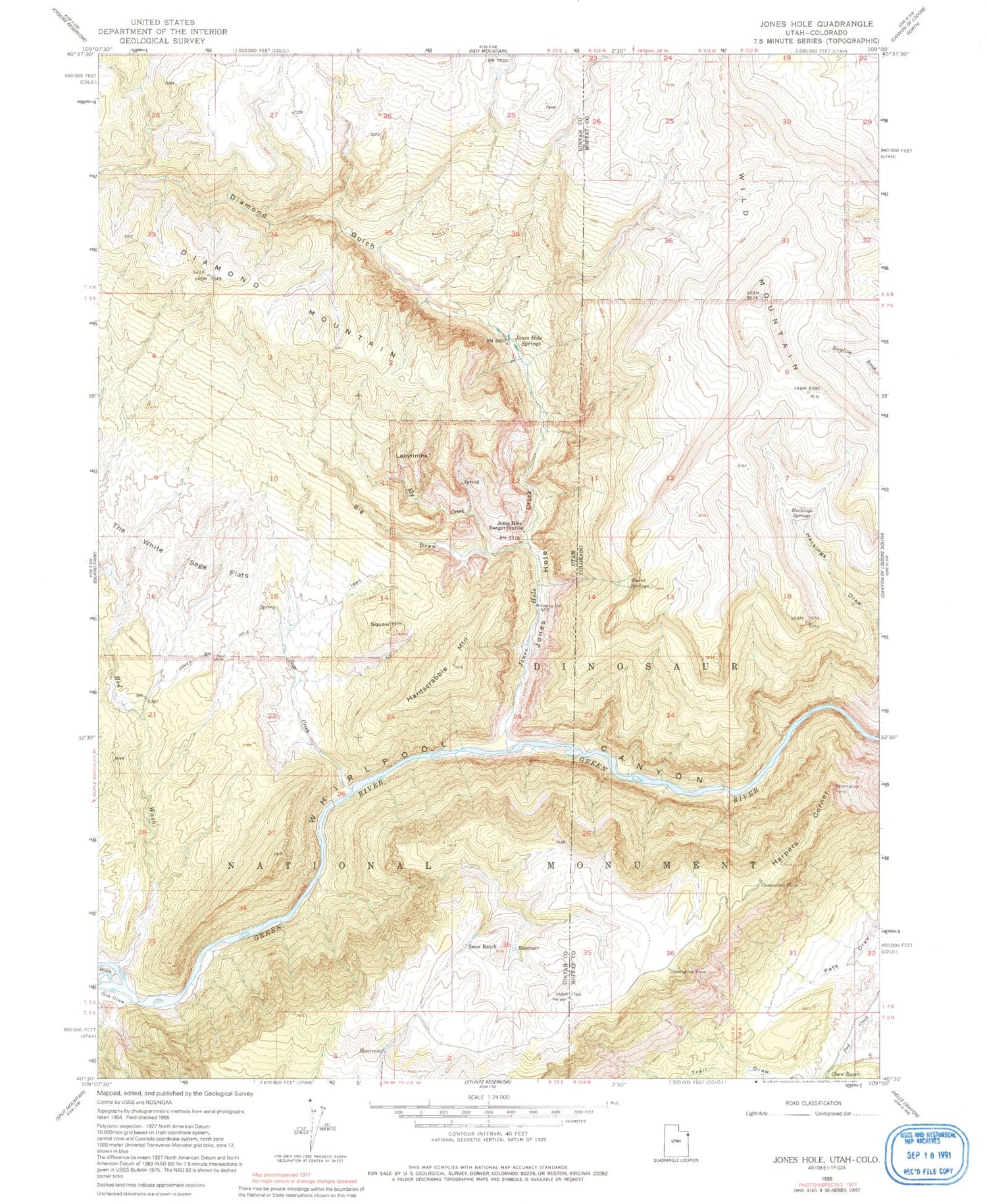 Classic USGS Jones Hole Utah 7.5'x7.5' Topo Map Image