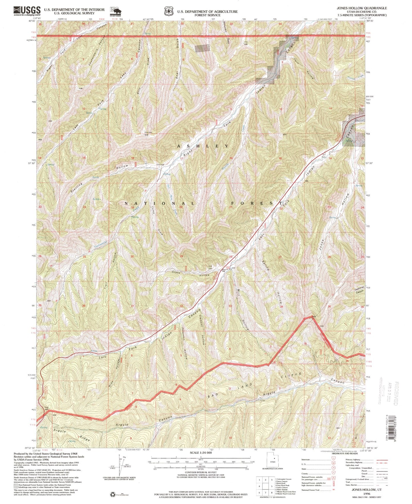 Classic USGS Jones Hollow Utah 7.5'x7.5' Topo Map Image