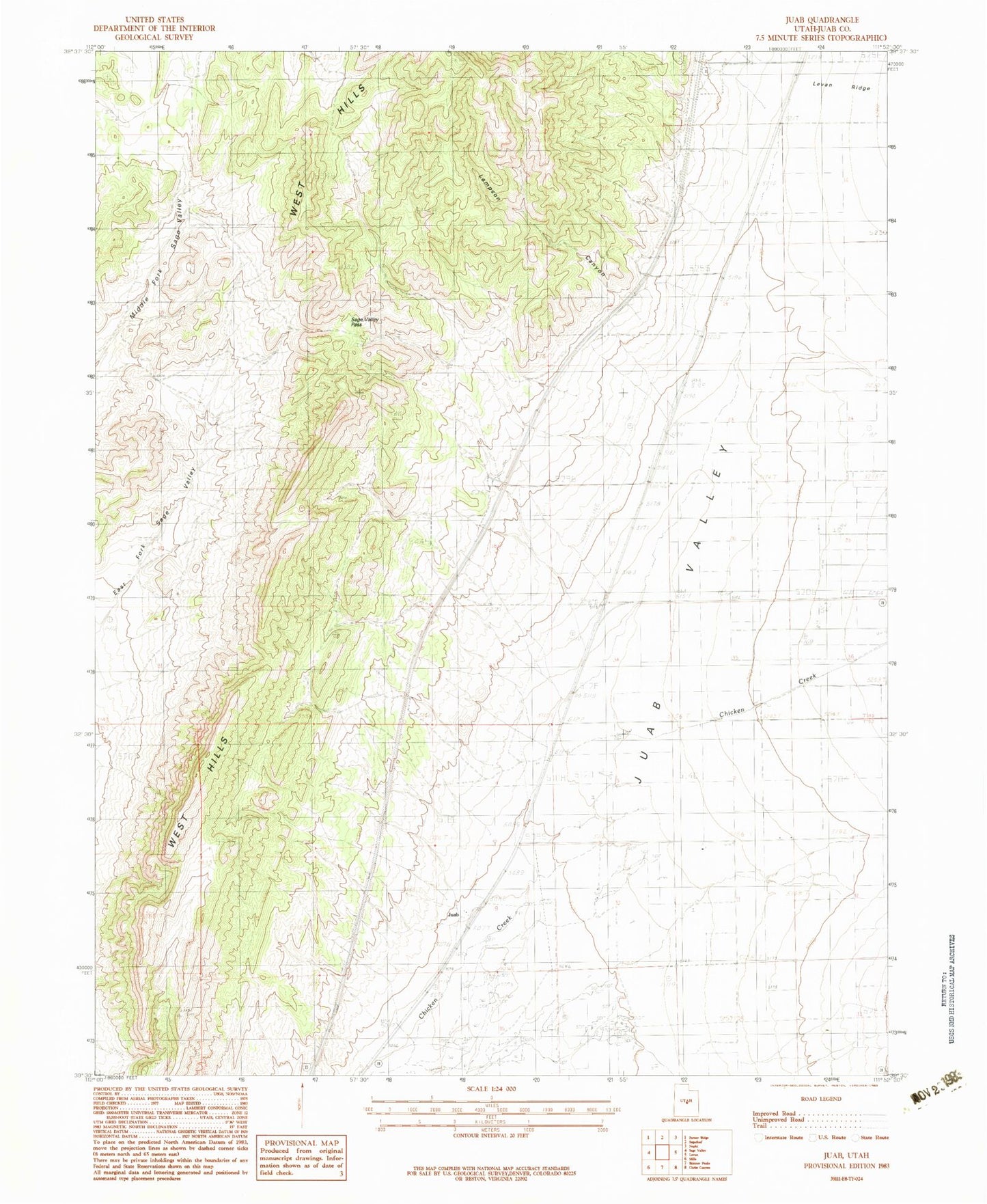 Classic USGS Juab Utah 7.5'x7.5' Topo Map Image