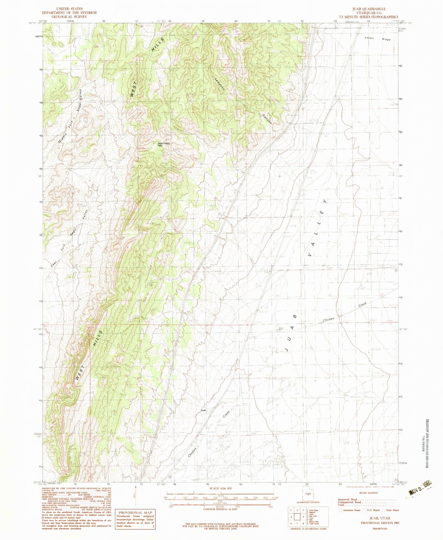 Classic USGS Juab Utah 7.5'x7.5' Topo Map Image