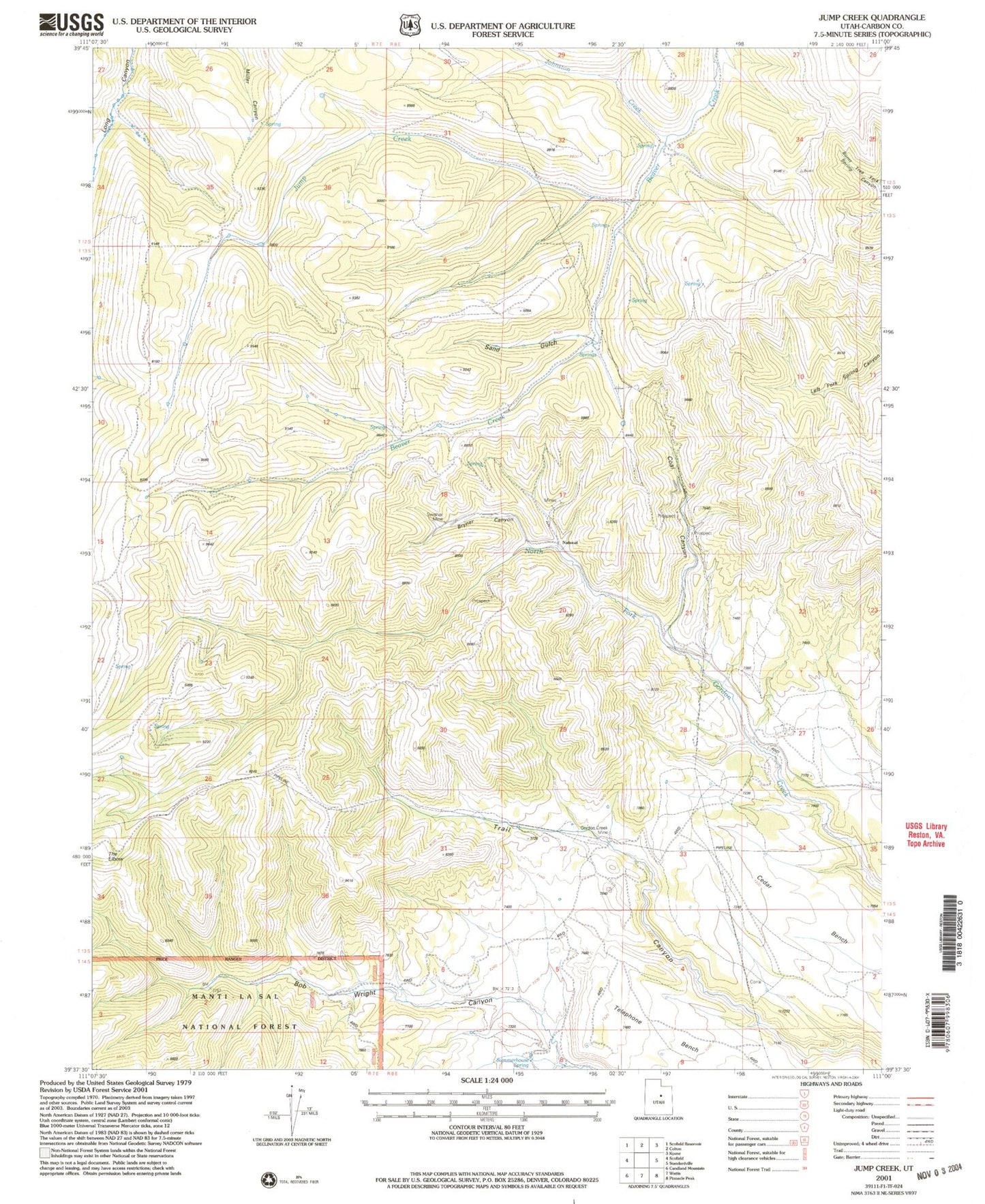 Classic USGS Jump Creek Utah 7.5'x7.5' Topo Map Image