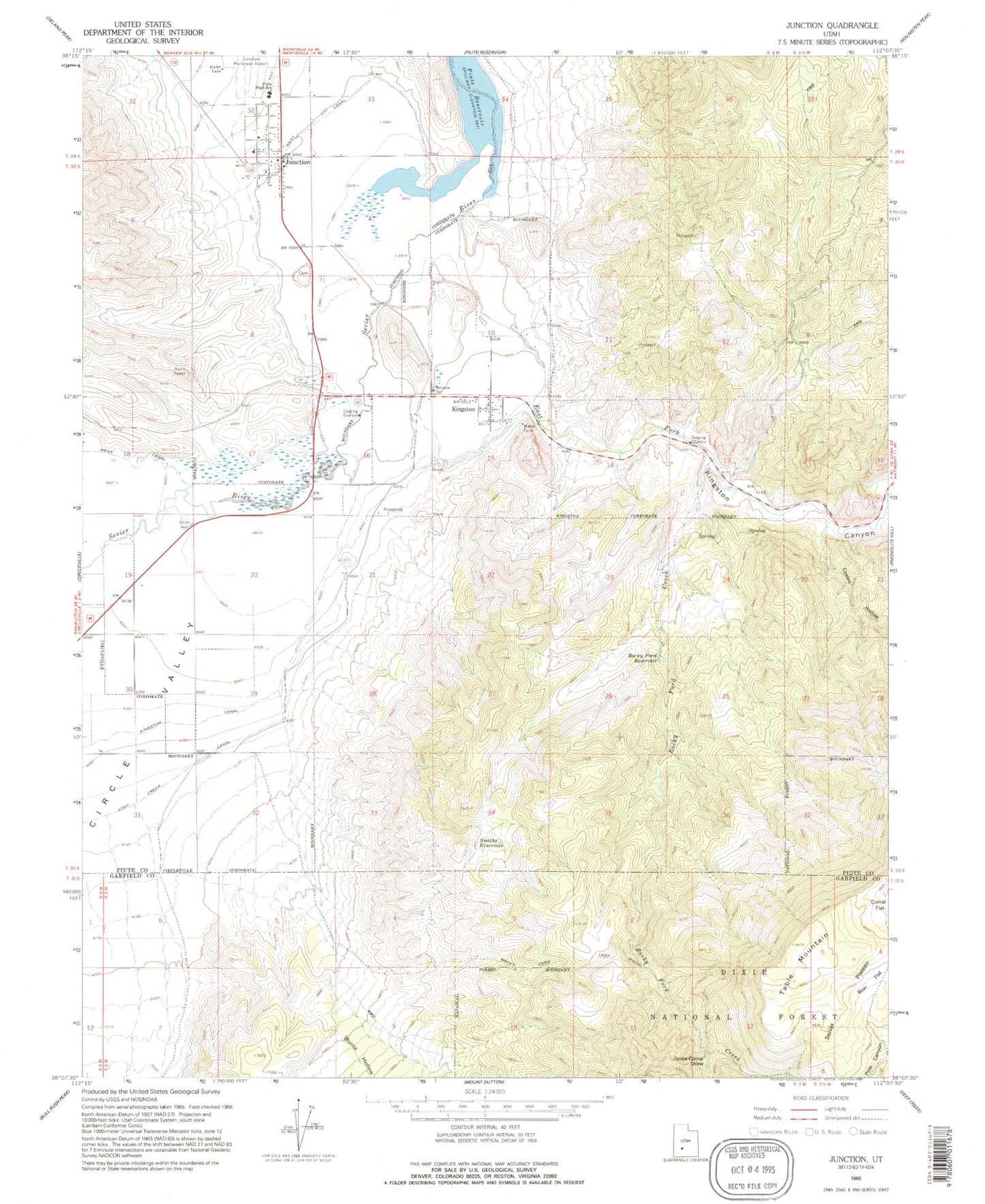 Classic USGS Junction Utah 7.5'x7.5' Topo Map Image
