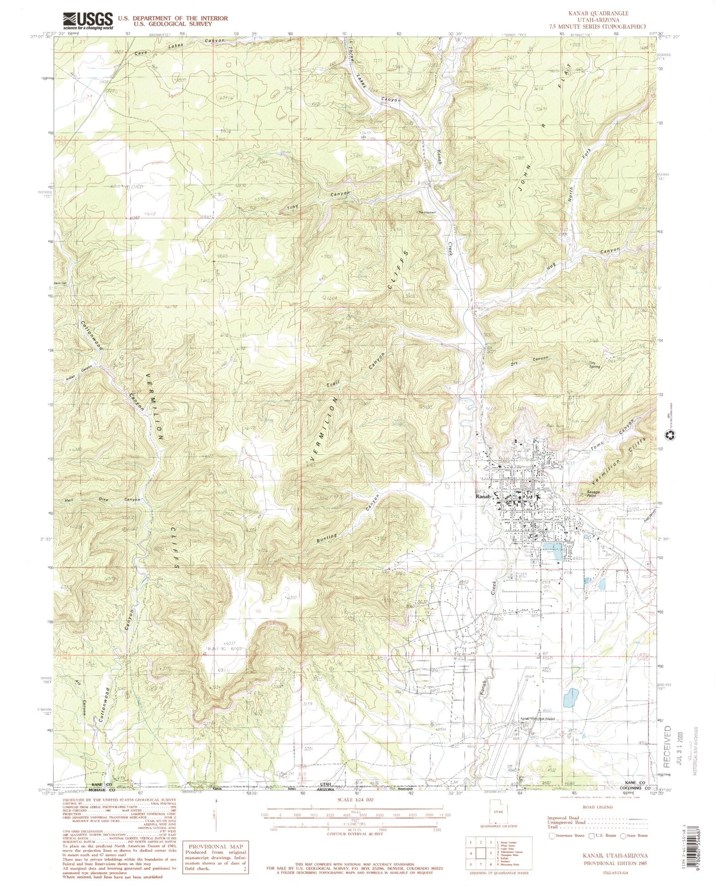 Classic USGS Kanab Utah 7.5'x7.5' Topo Map Image