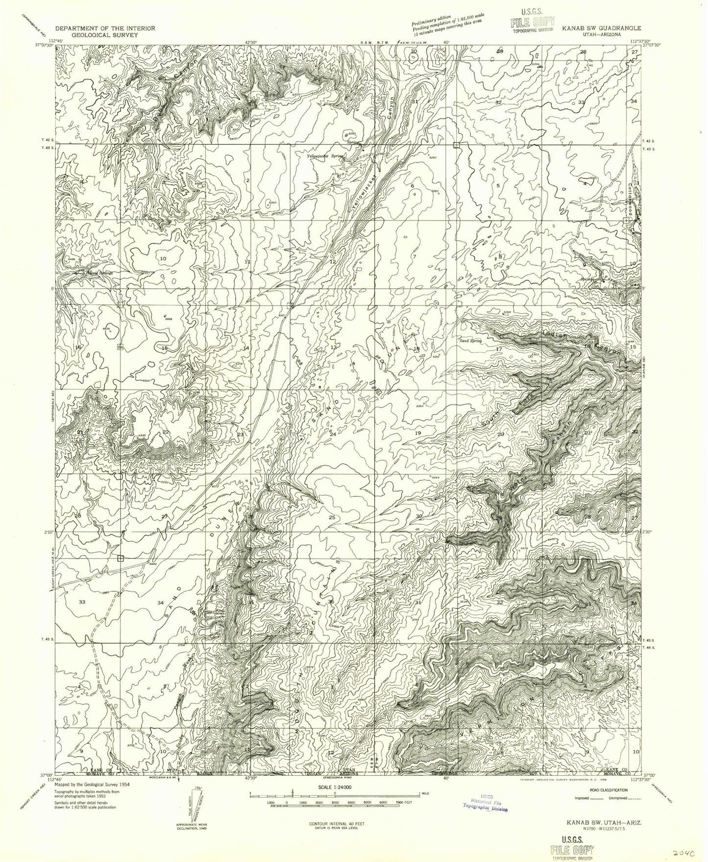 Classic USGS Yellowjacket Canyon Utah 7.5'x7.5' Topo Map Image