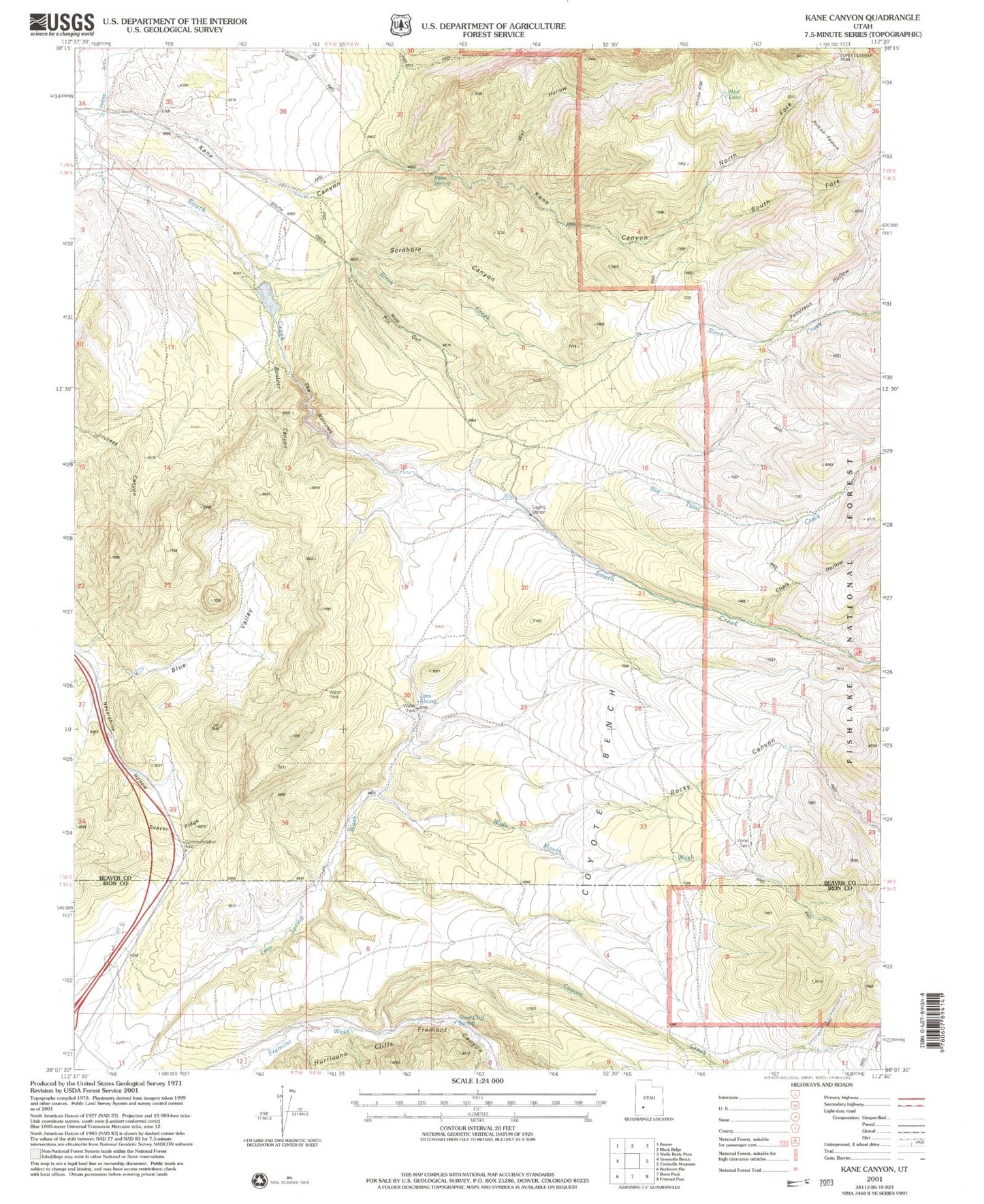 Classic USGS Kane Canyon Utah 7.5'x7.5' Topo Map Image