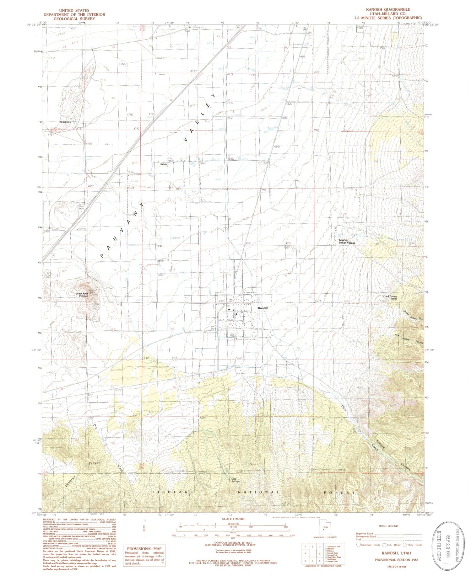 Classic USGS Kanosh Utah 7.5'x7.5' Topo Map Image