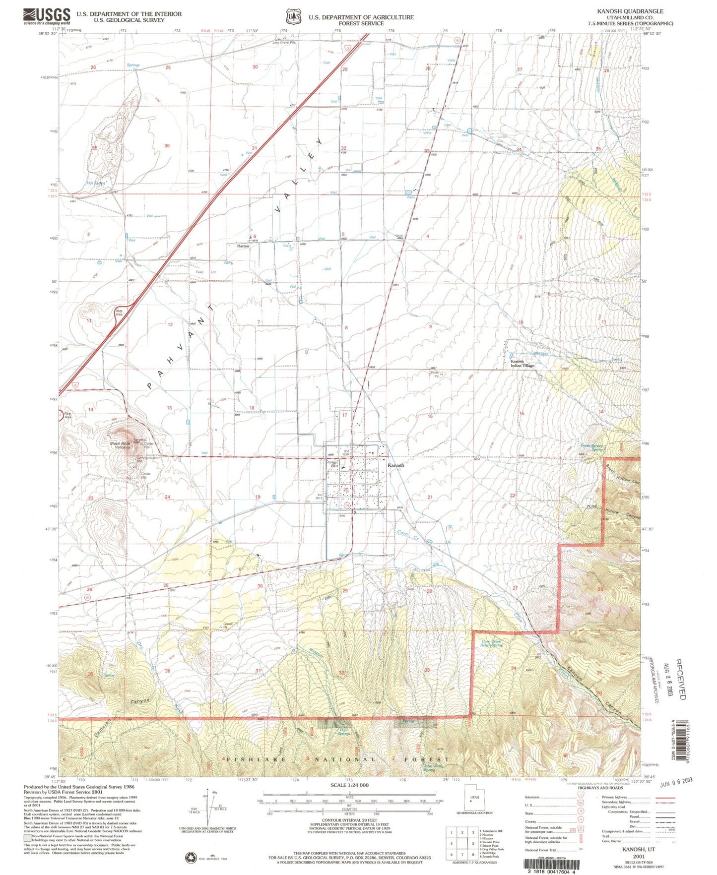 Classic USGS Kanosh Utah 7.5'x7.5' Topo Map Image