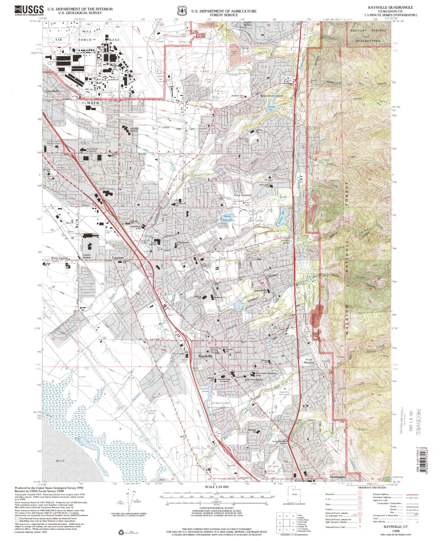 Classic USGS Kaysville Utah 7.5'x7.5' Topo Map Image
