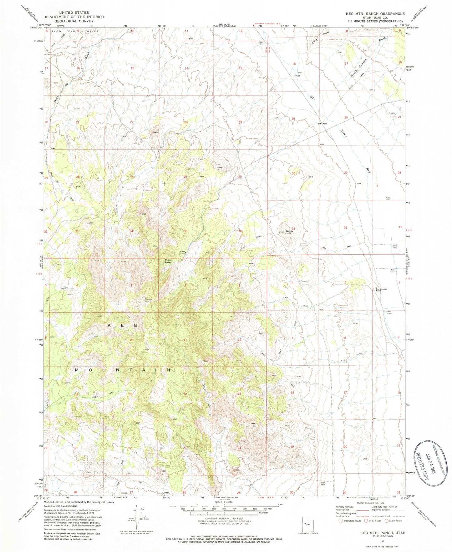 Classic USGS Keg Mountain Ranch Utah 7.5'x7.5' Topo Map Image
