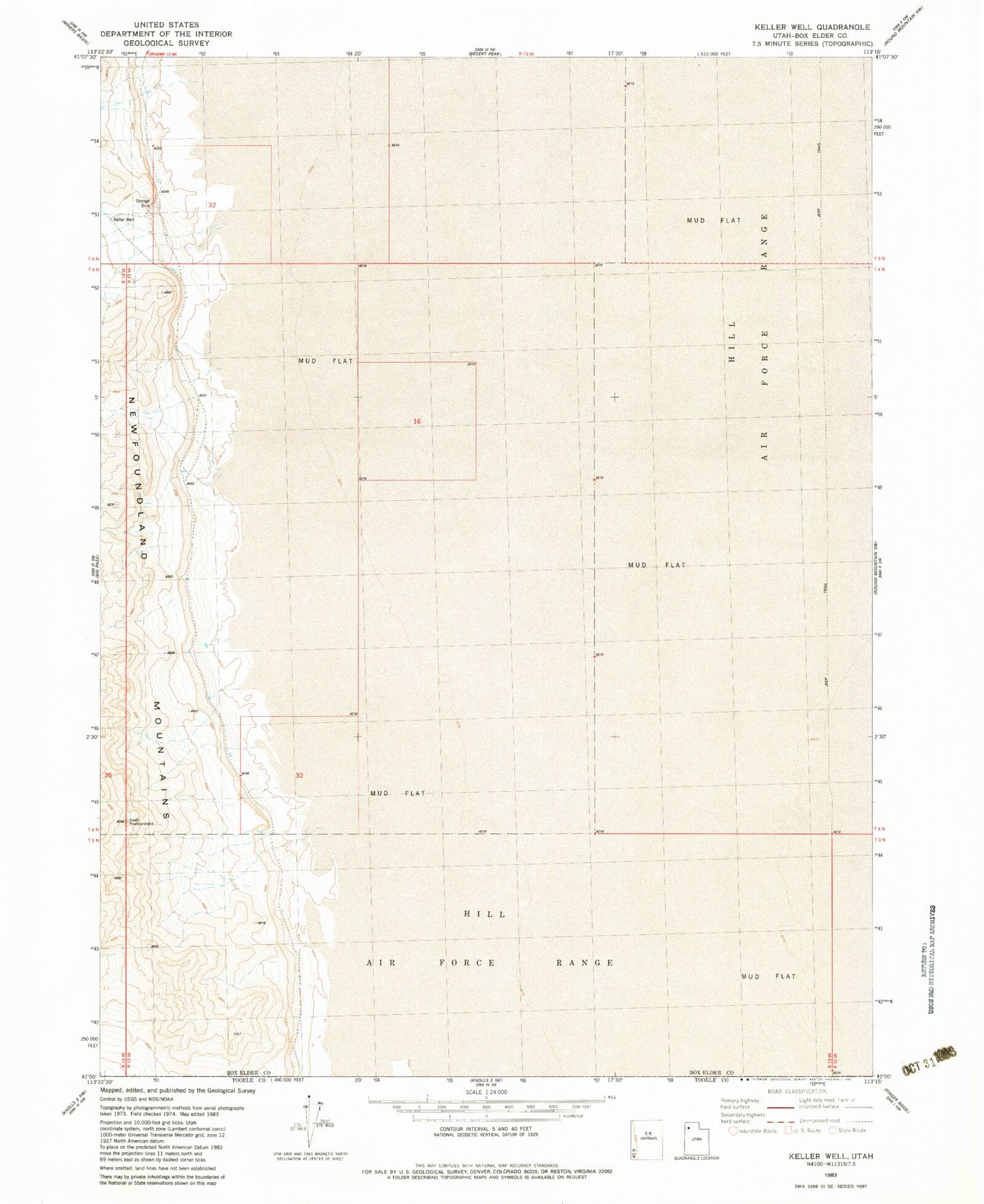 Classic USGS Keller Well Utah 7.5'x7.5' Topo Map Image