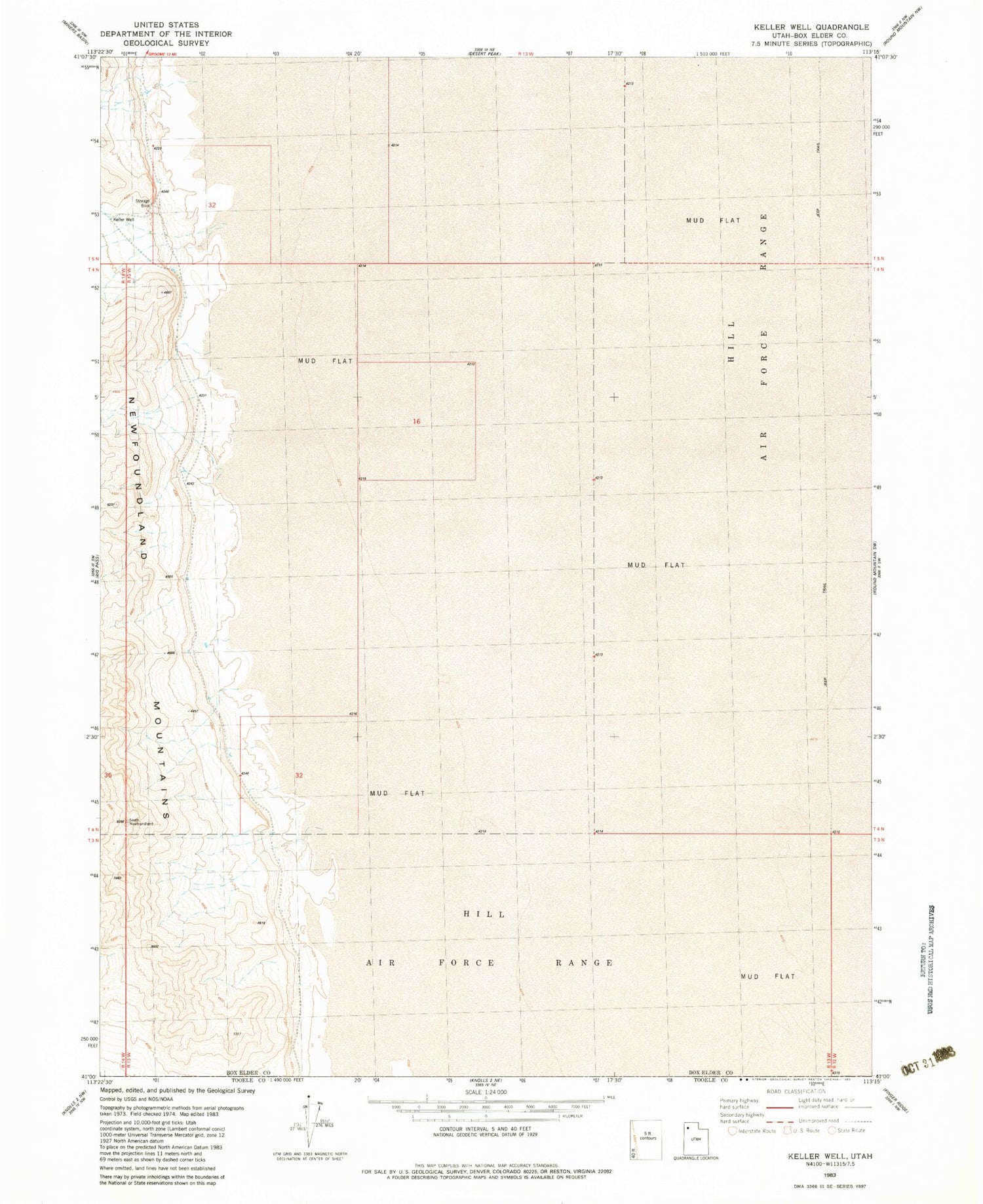 Classic USGS Keller Well Utah 7.5'x7.5' Topo Map Image