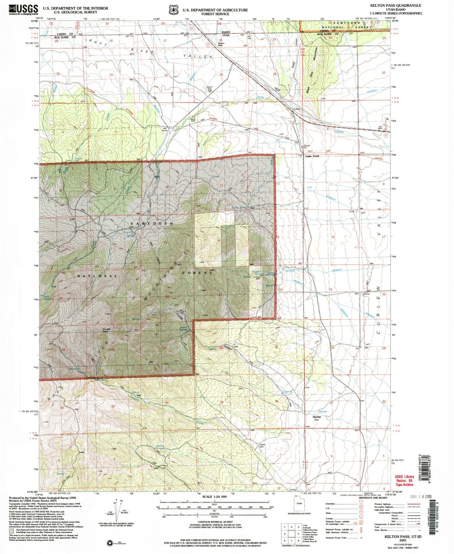 Classic USGS Kelton Pass Utah 7.5'x7.5' Topo Map Image