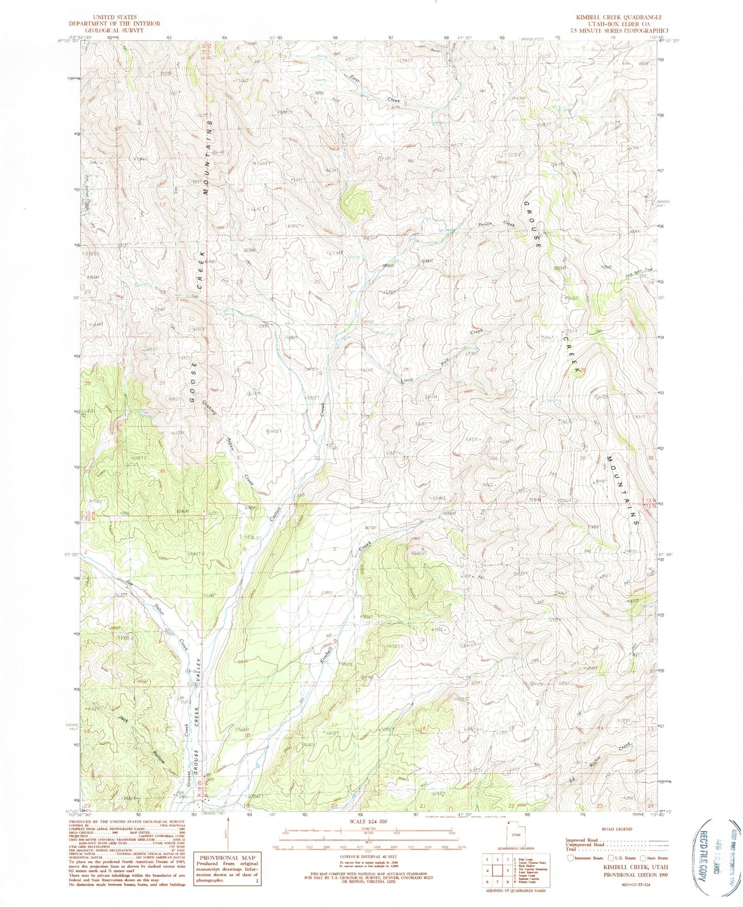 Classic USGS Kimbell Creek Utah 7.5'x7.5' Topo Map Image